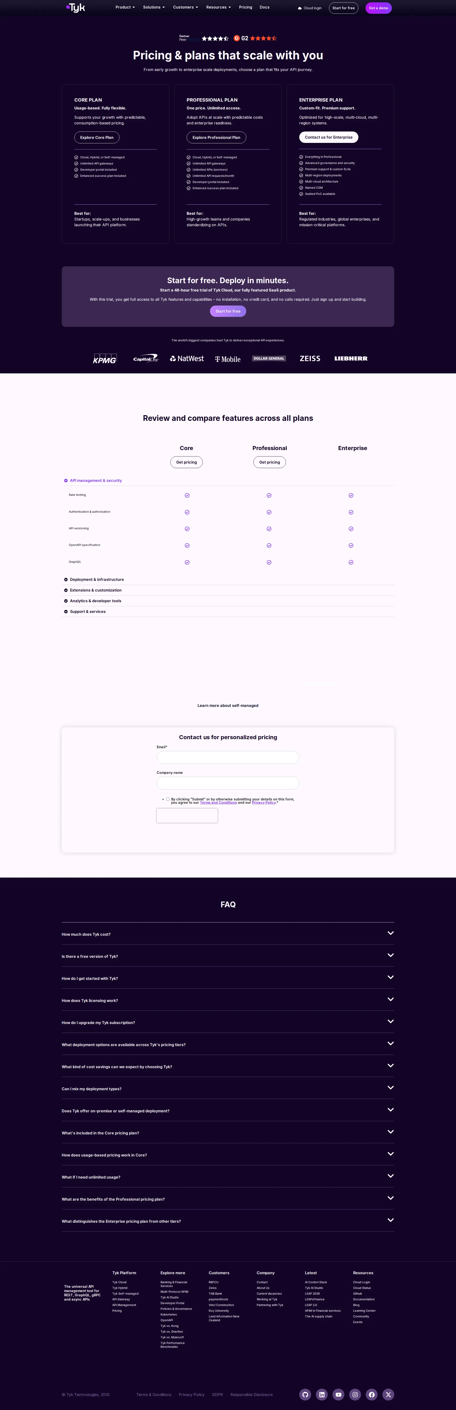 Tyk pricing page screenshot