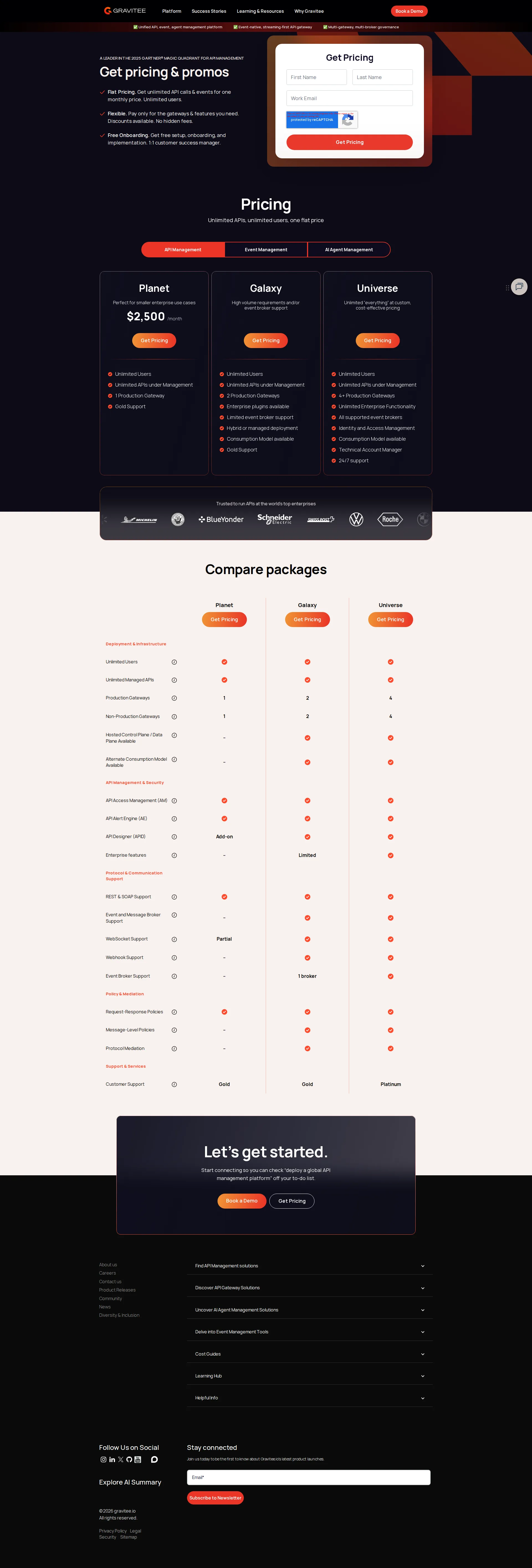 Gravitee pricing page screenshot