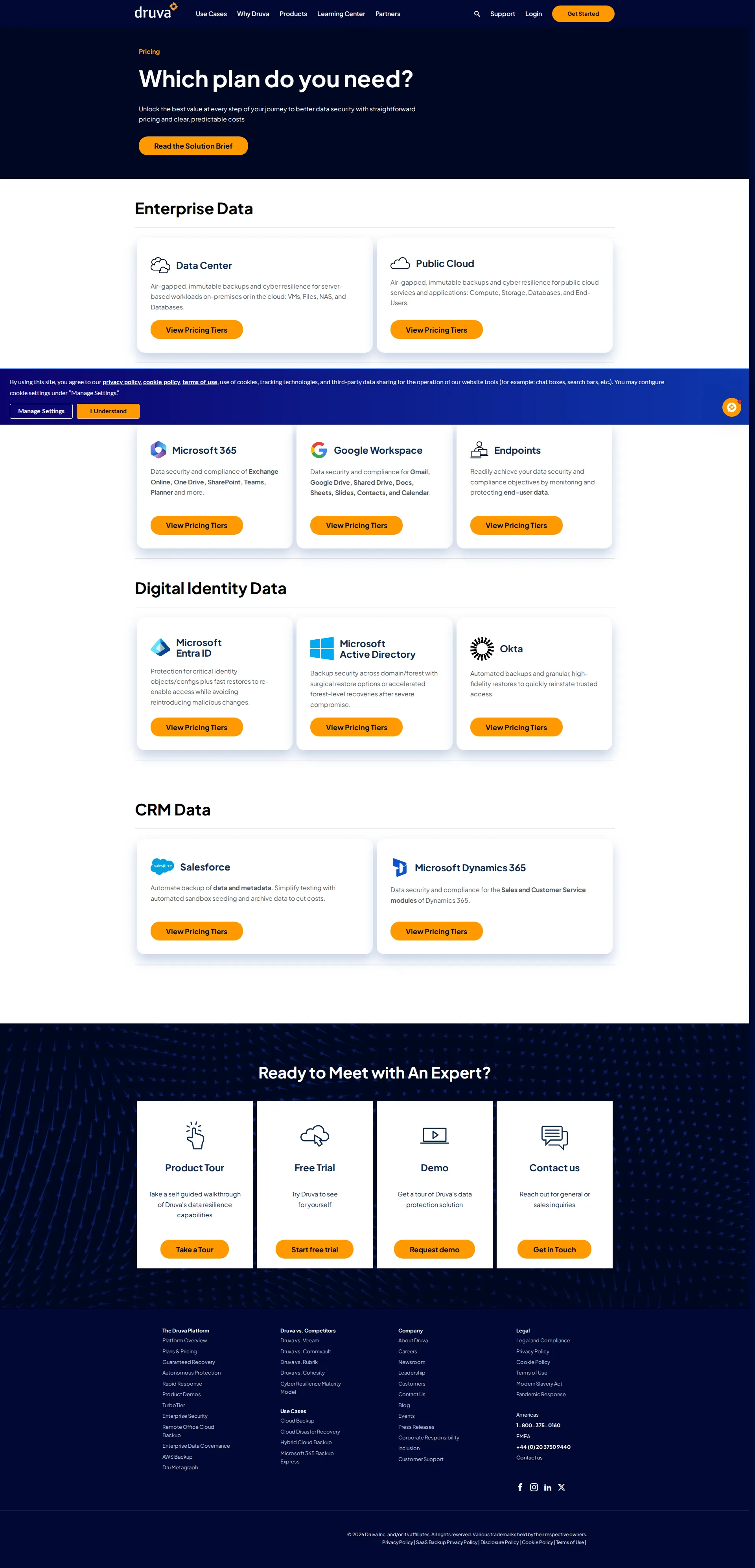 Druva pricing page screenshot
