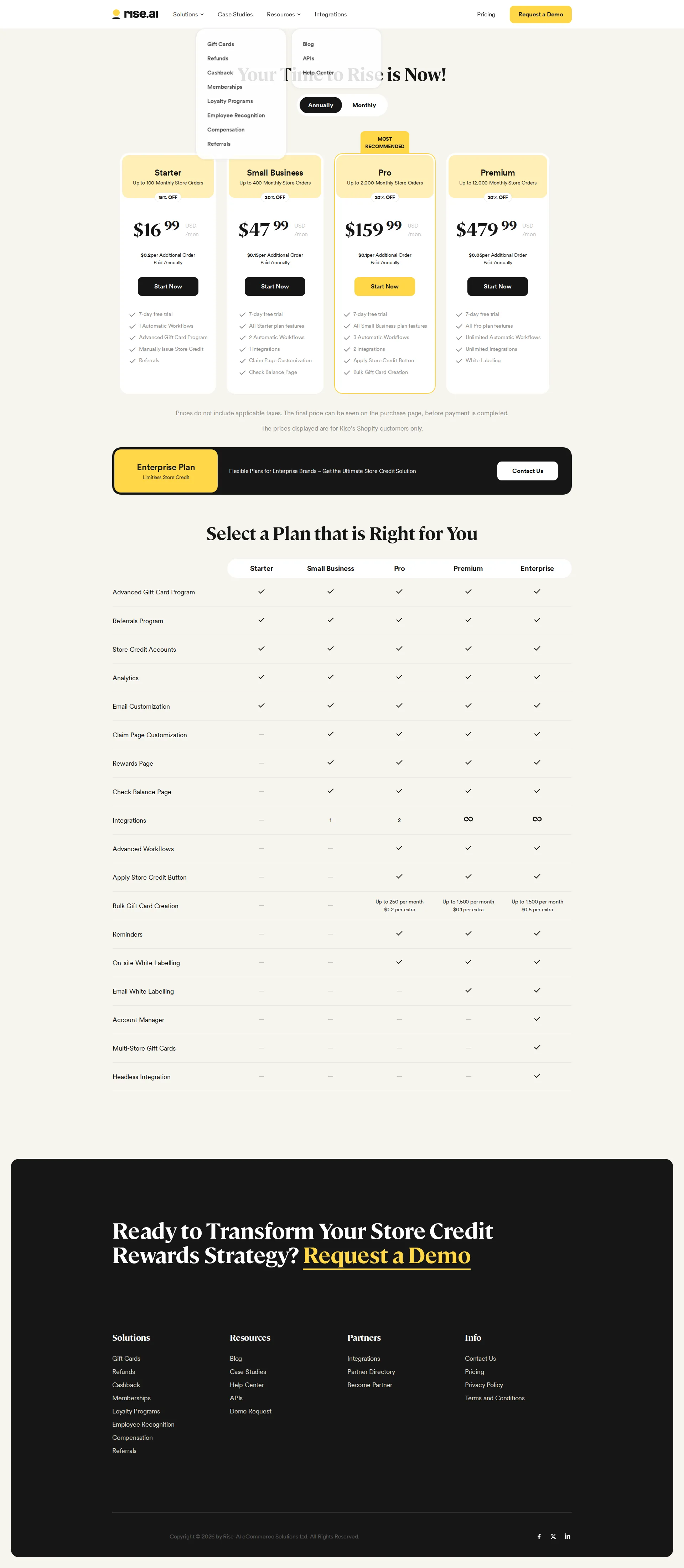 Rise.ai pricing page screenshot