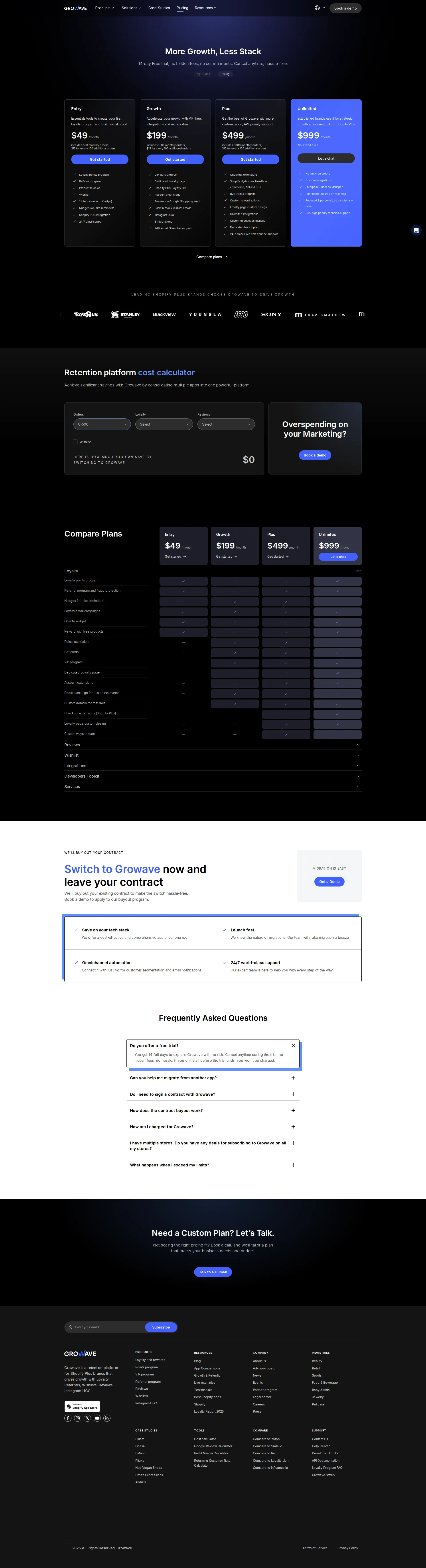Growave pricing page screenshot