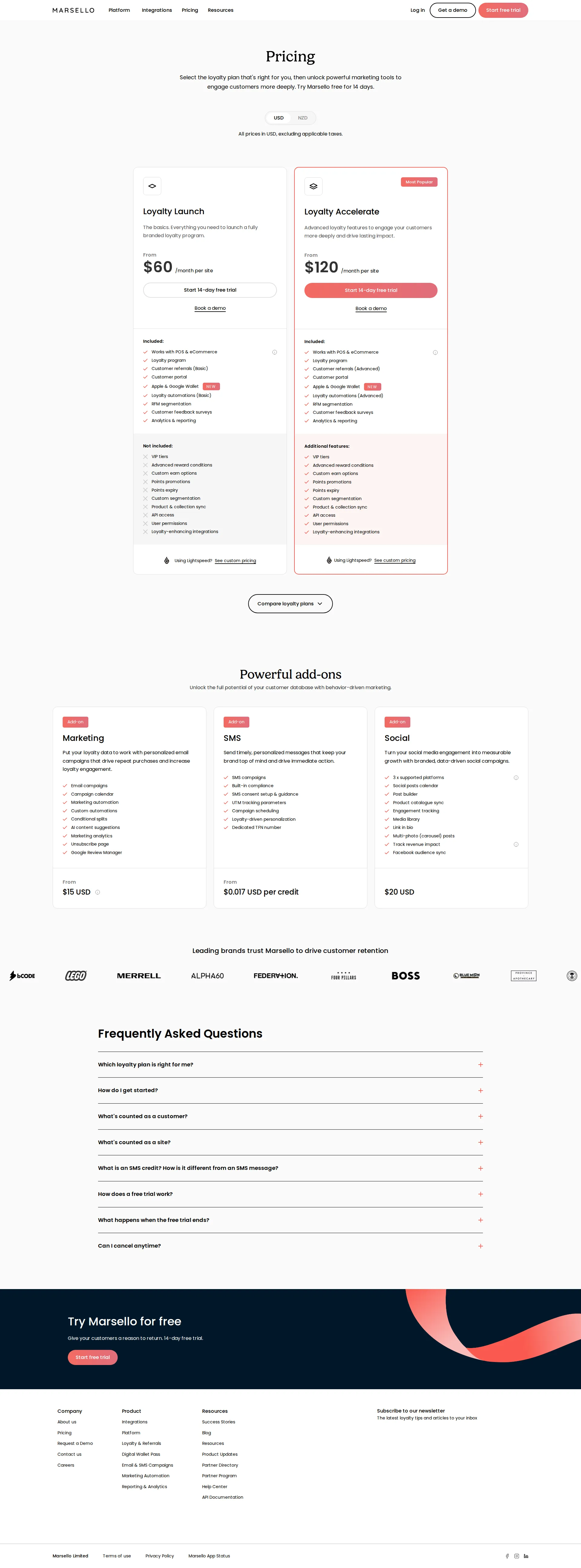 Marsello pricing page screenshot