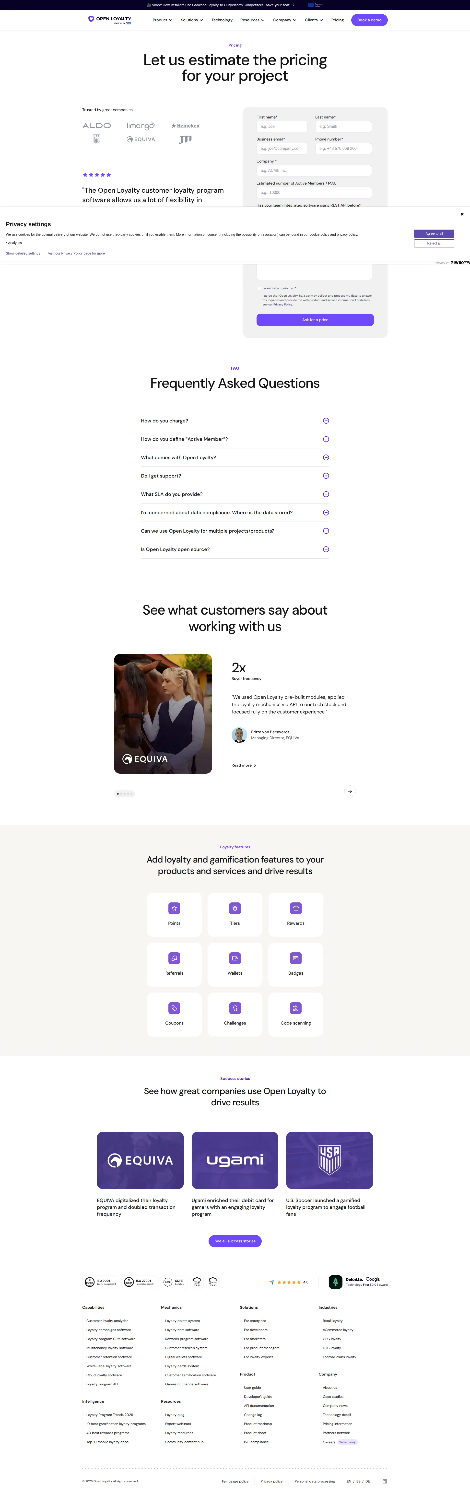 Open Loyalty pricing page screenshot
