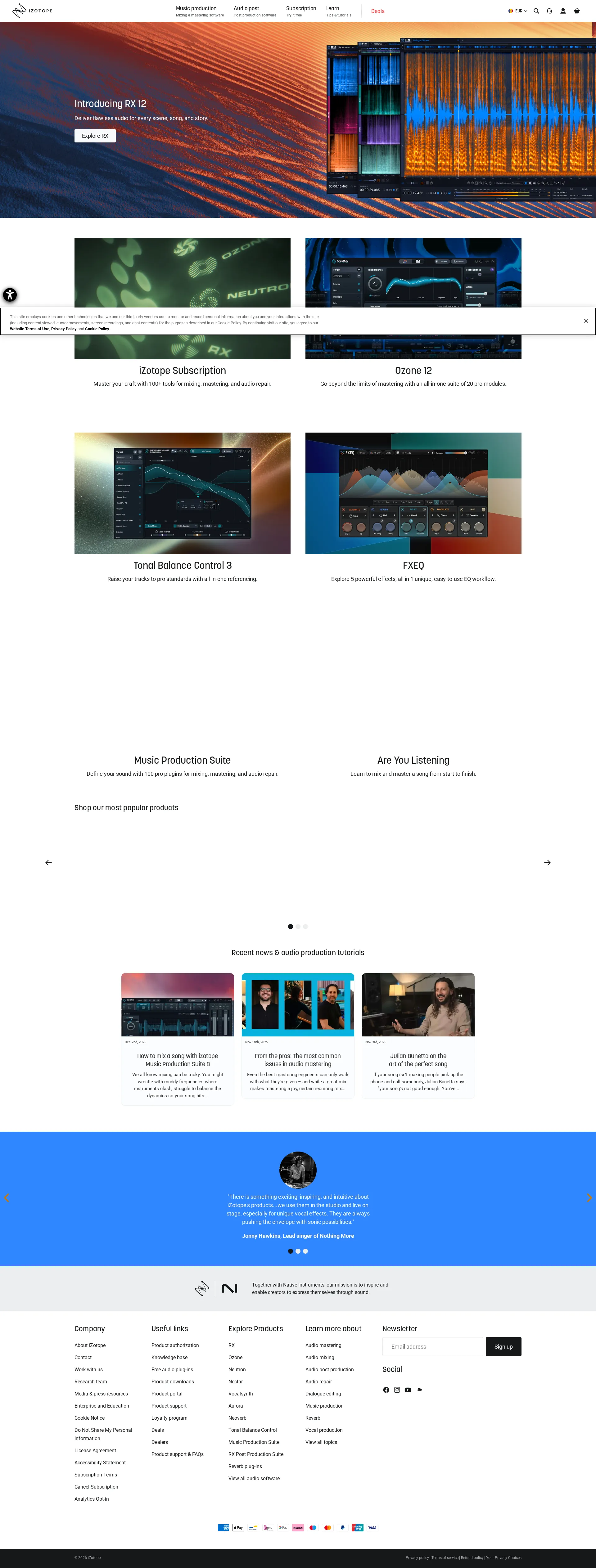 iZotope pricing page screenshot