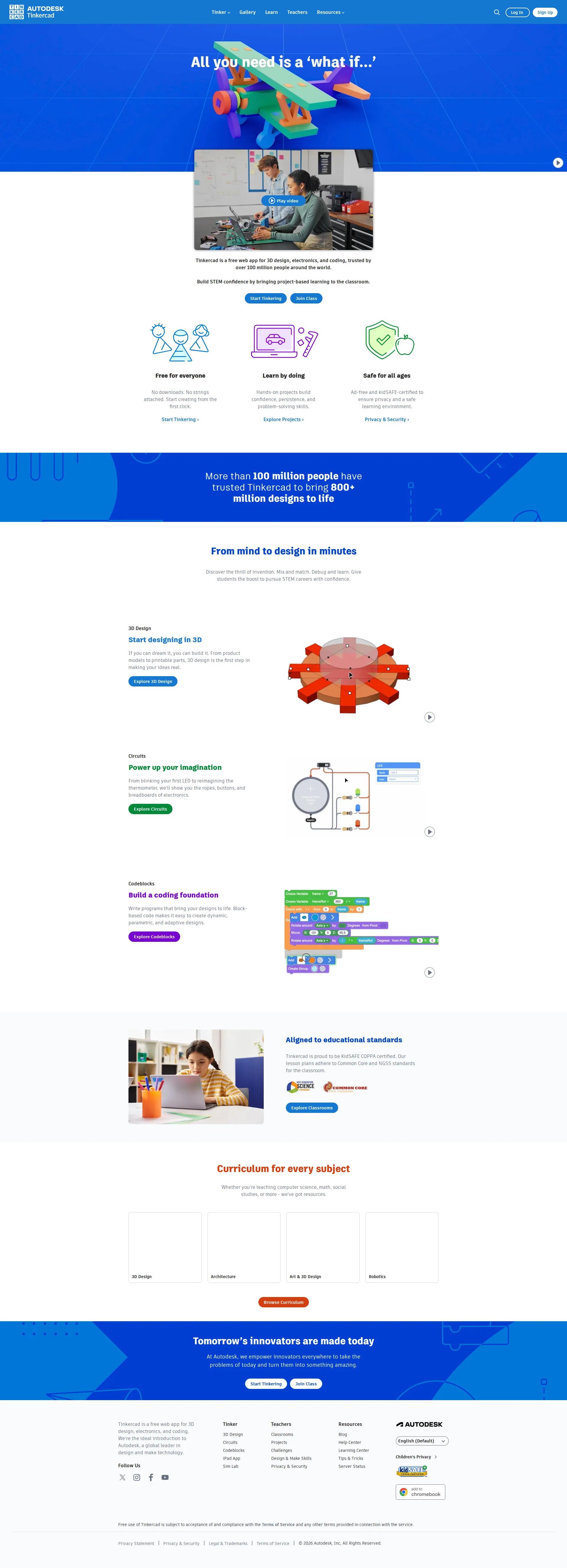Tinkercad pricing page screenshot
