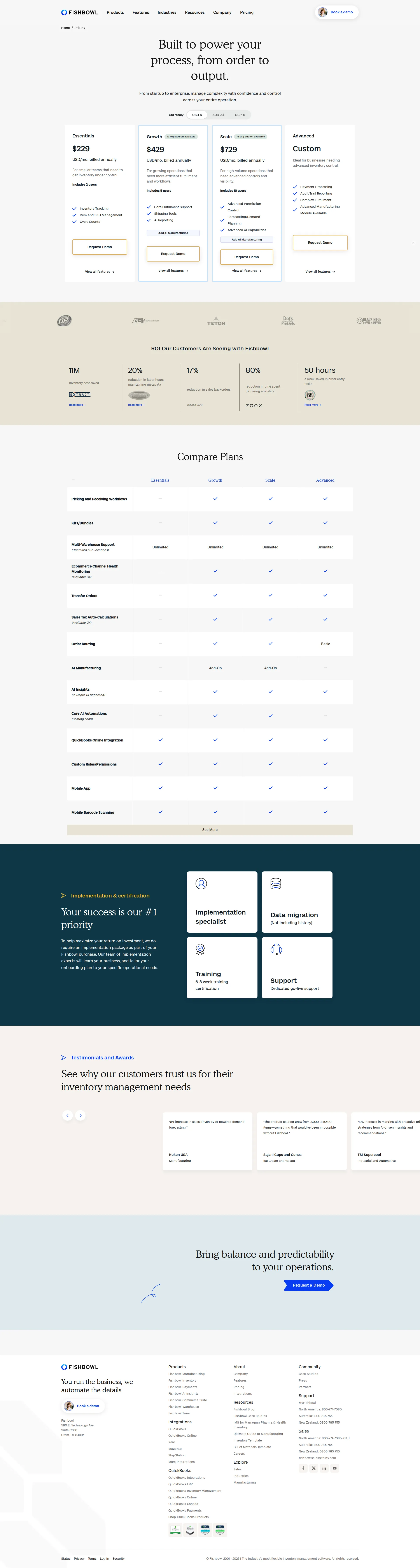 Fishbowl pricing page screenshot