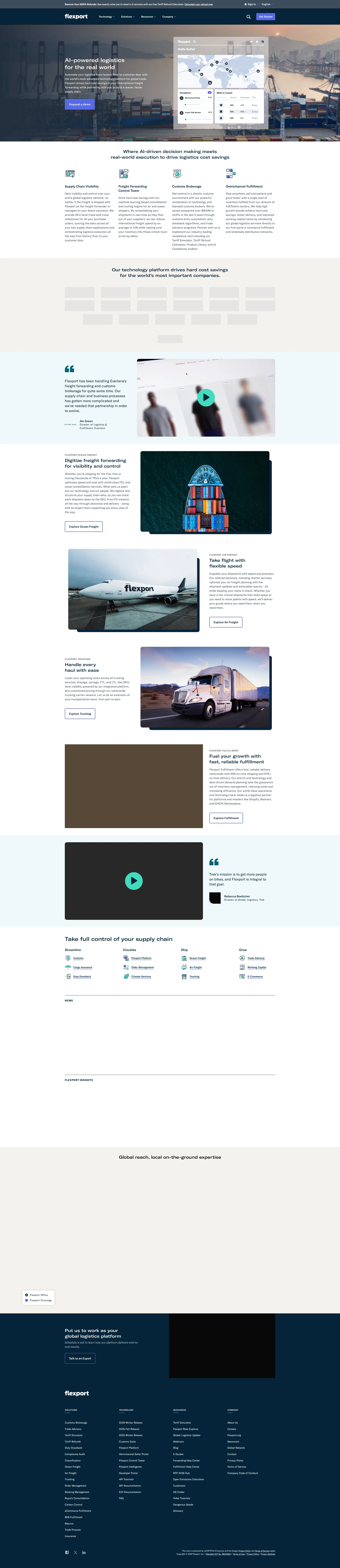 Flexport pricing page screenshot