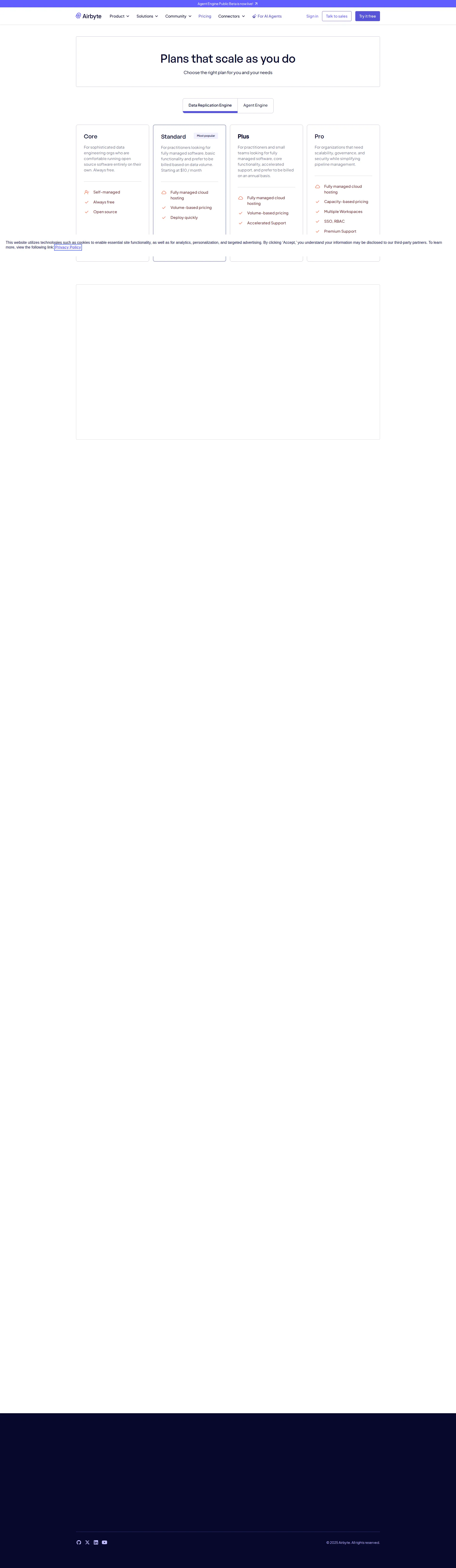 Airbyte pricing page screenshot