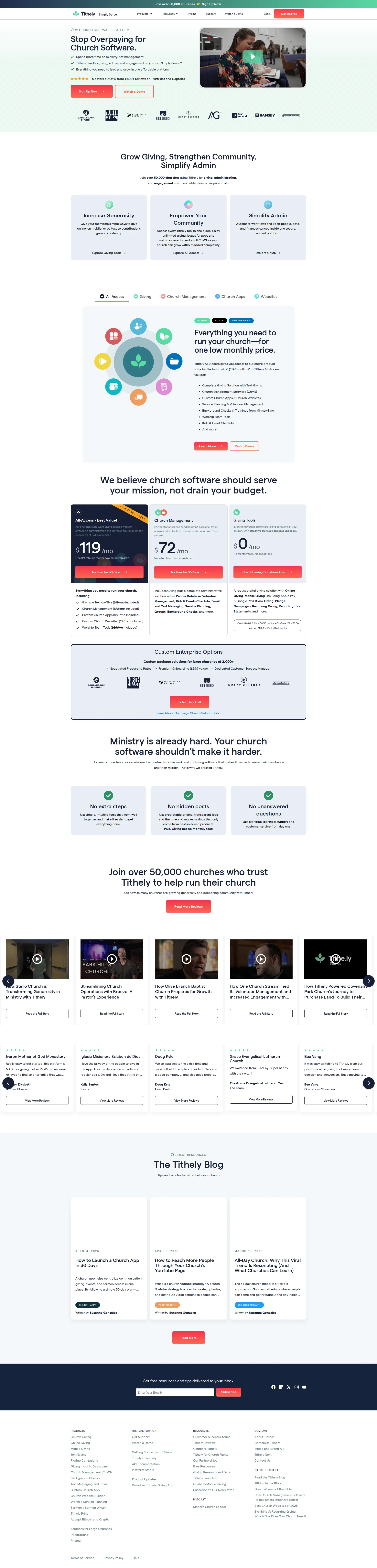 Tithe.ly pricing page screenshot