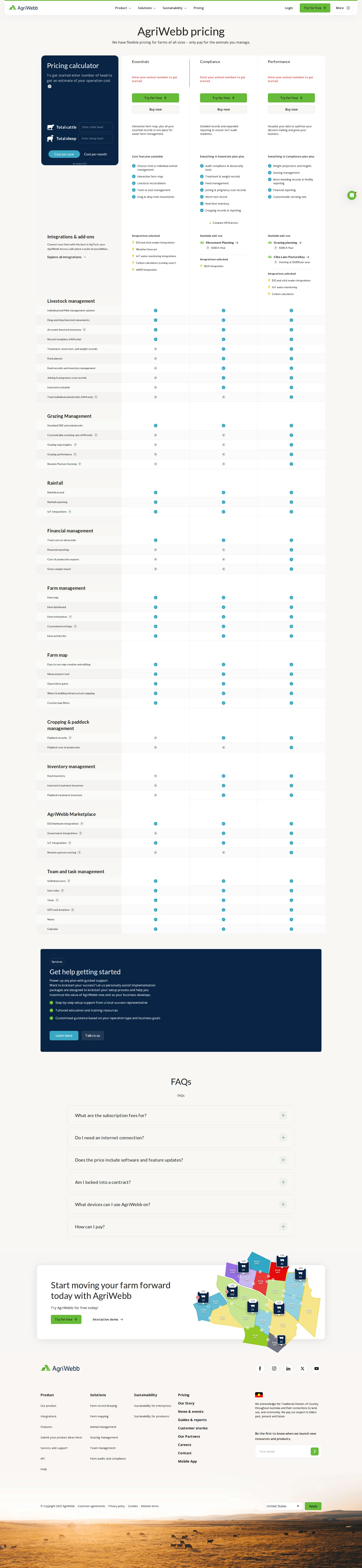 AgriWebb pricing page screenshot