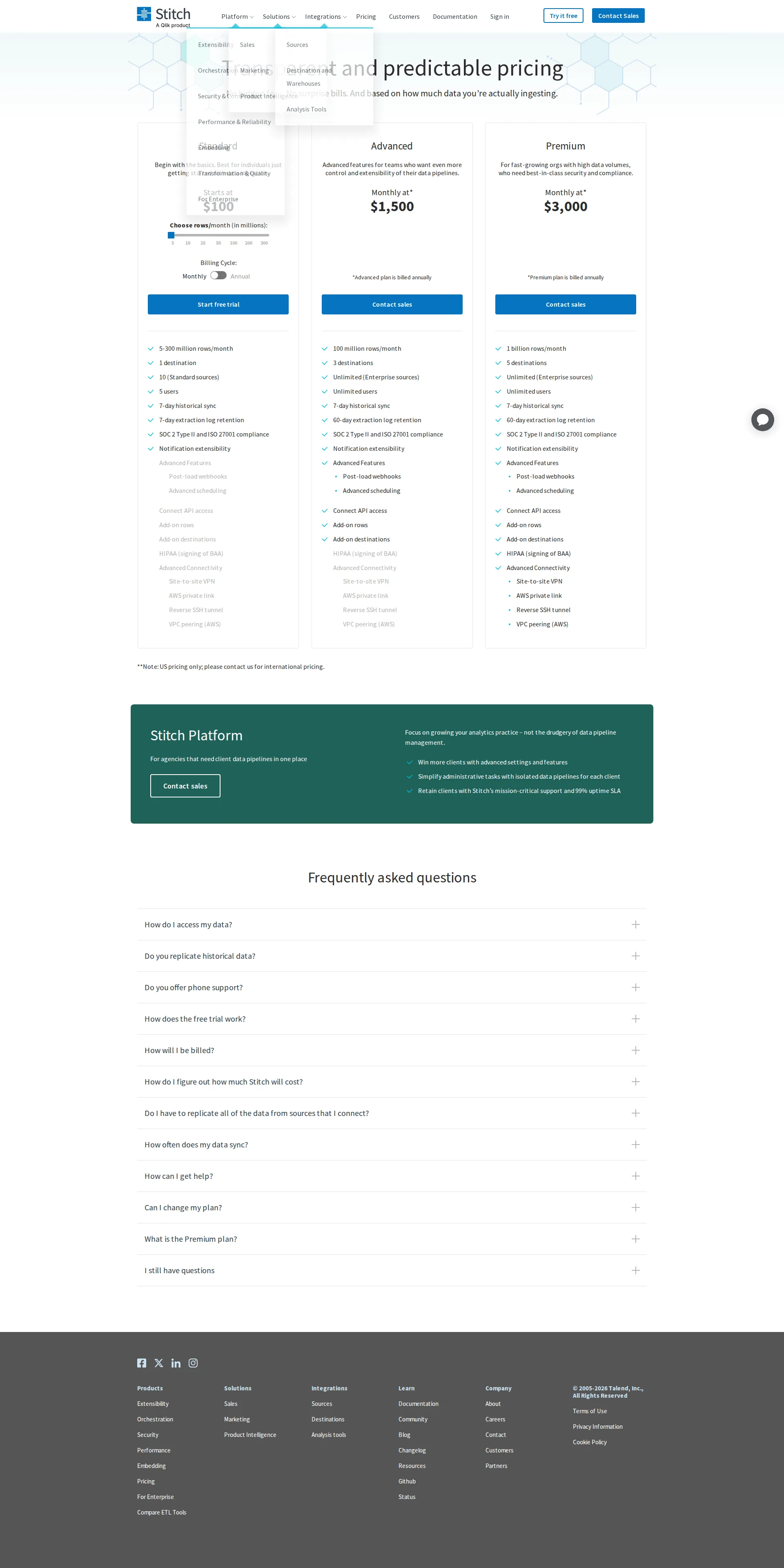 Stitch pricing page screenshot