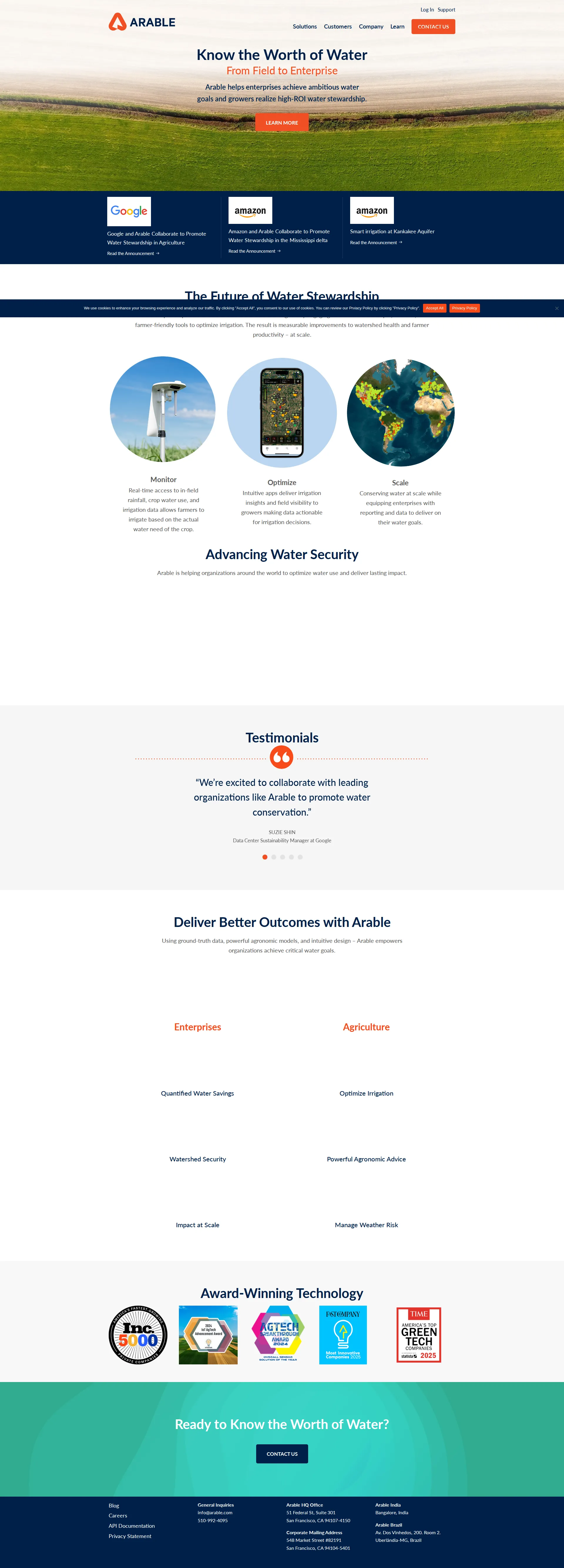 Arable pricing page screenshot