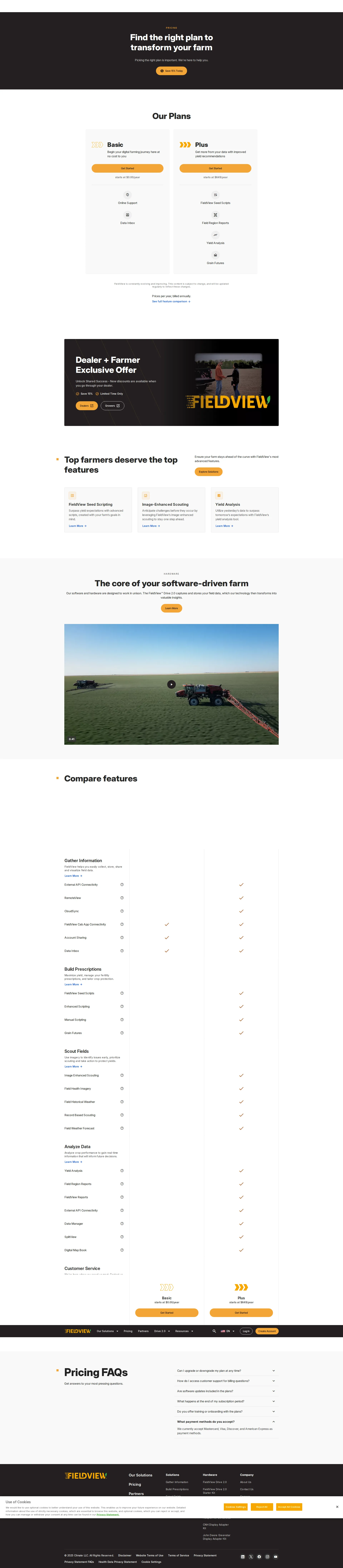 Climate FieldView pricing page screenshot