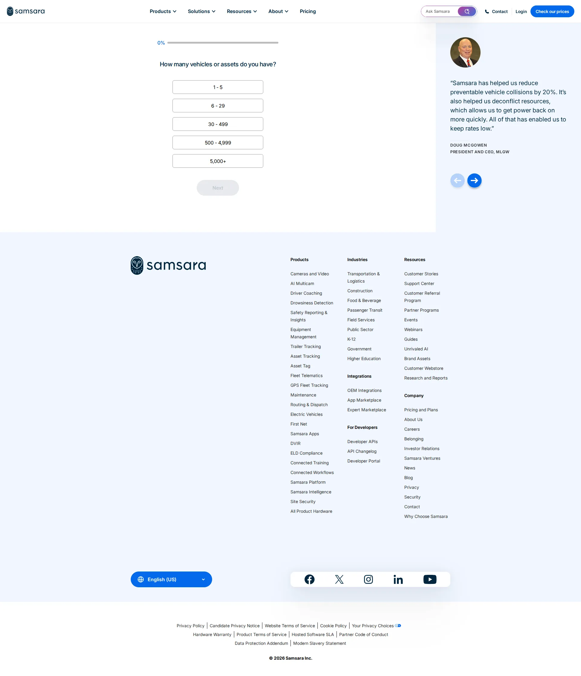 Samsara pricing page screenshot