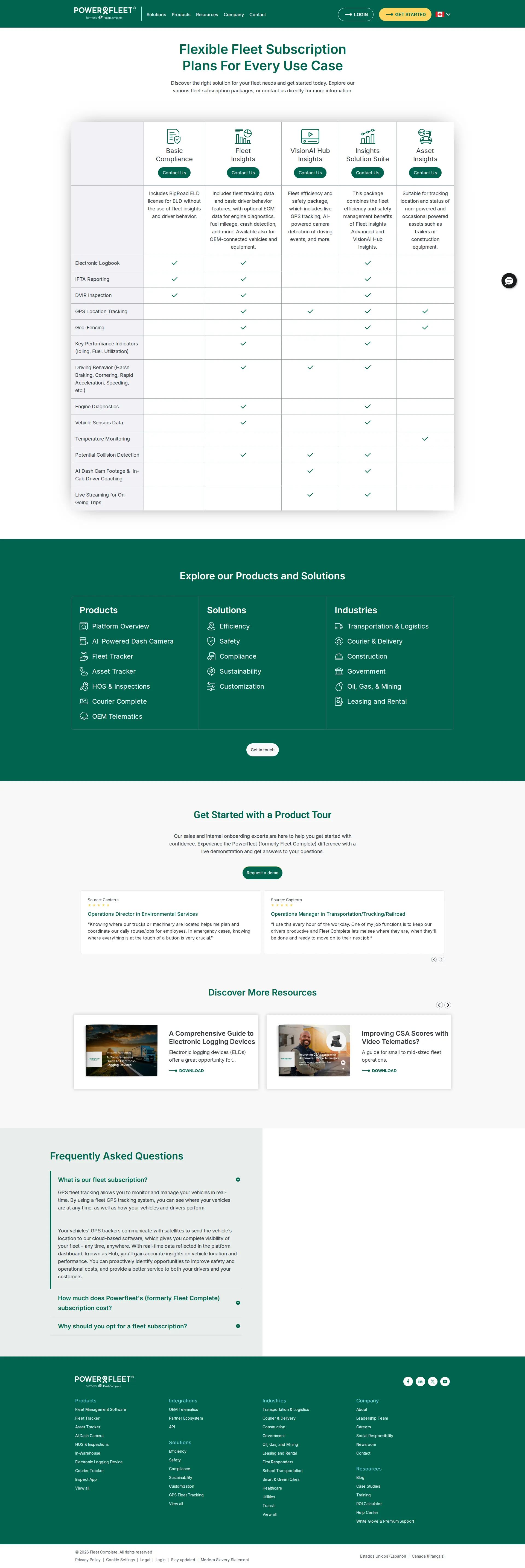 Fleet Complete pricing page screenshot