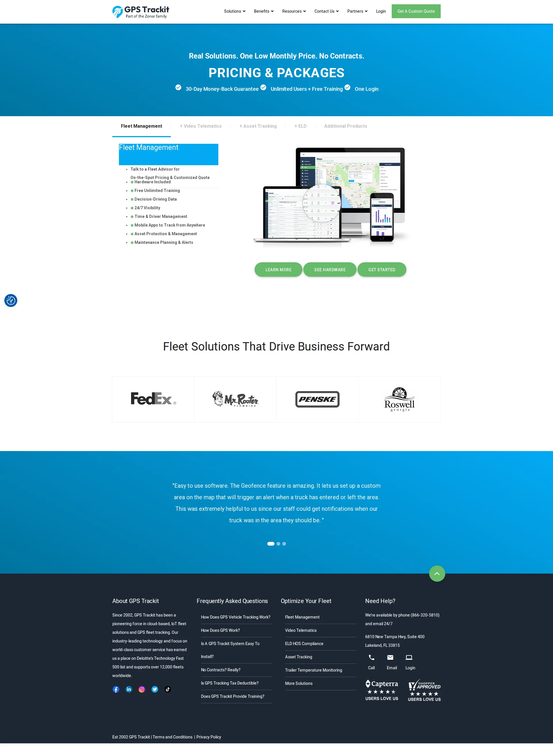 GPS Trackit pricing page screenshot