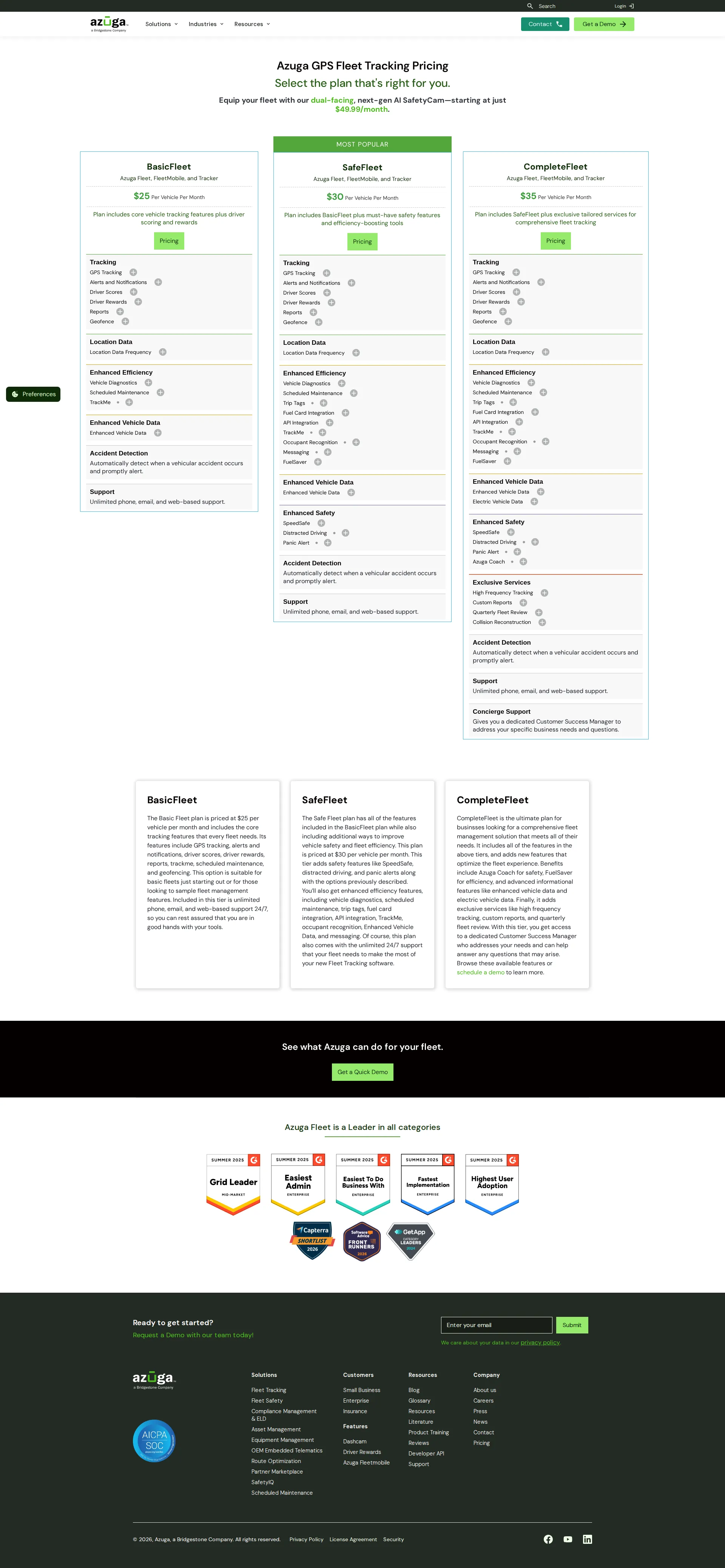 Azuga pricing page screenshot