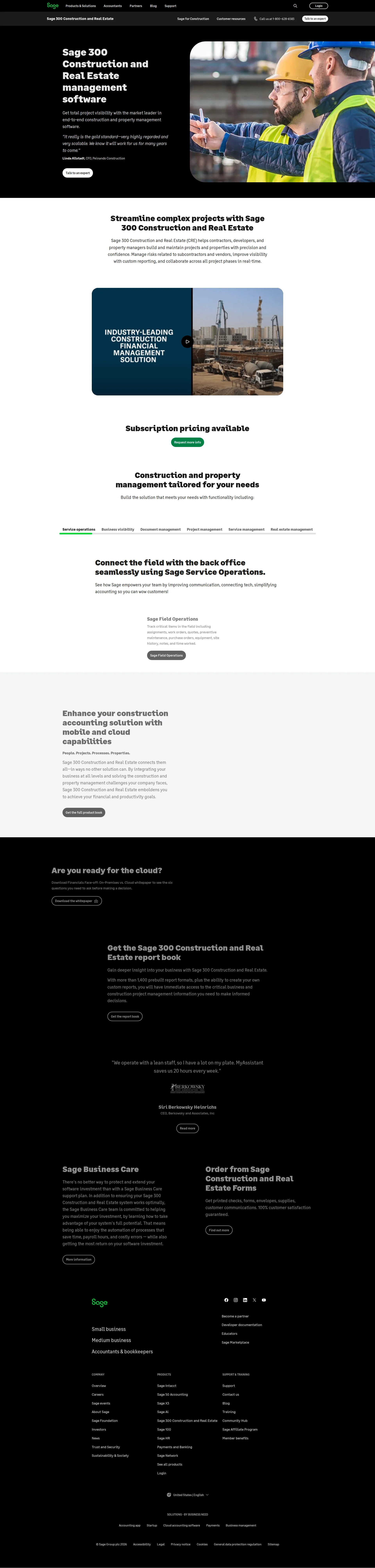 Sage 300 Construction pricing page screenshot