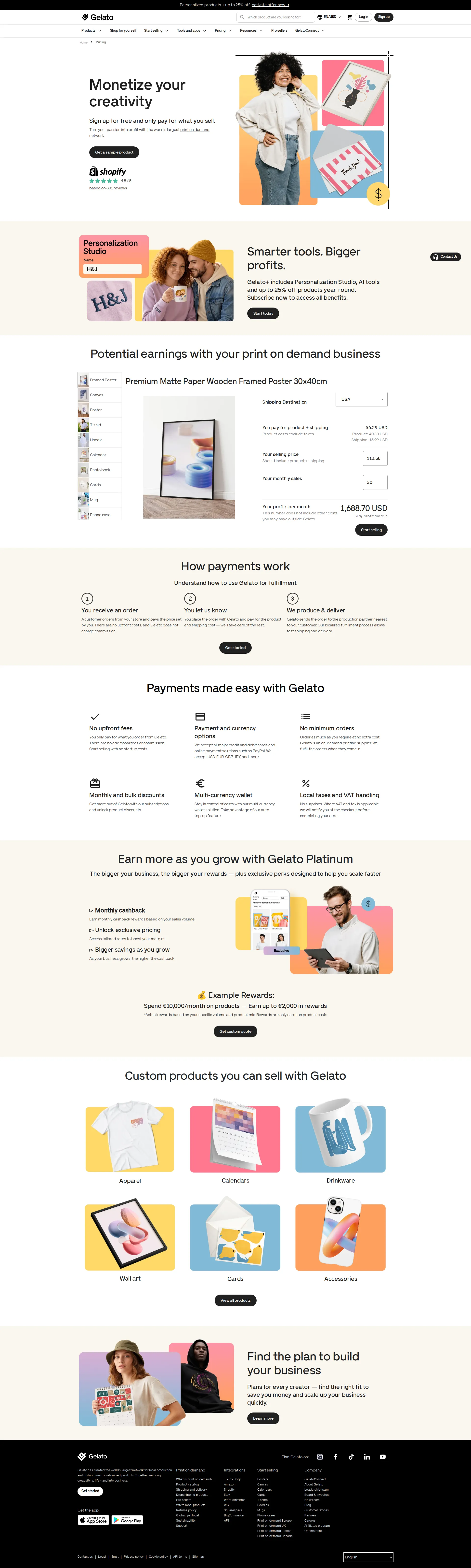 Gelato pricing page screenshot