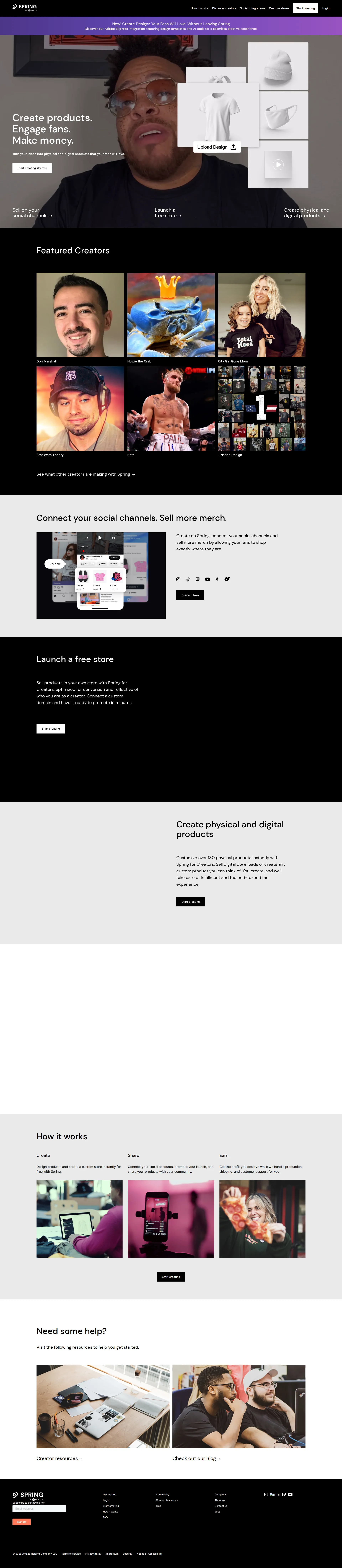 Spring pricing page screenshot