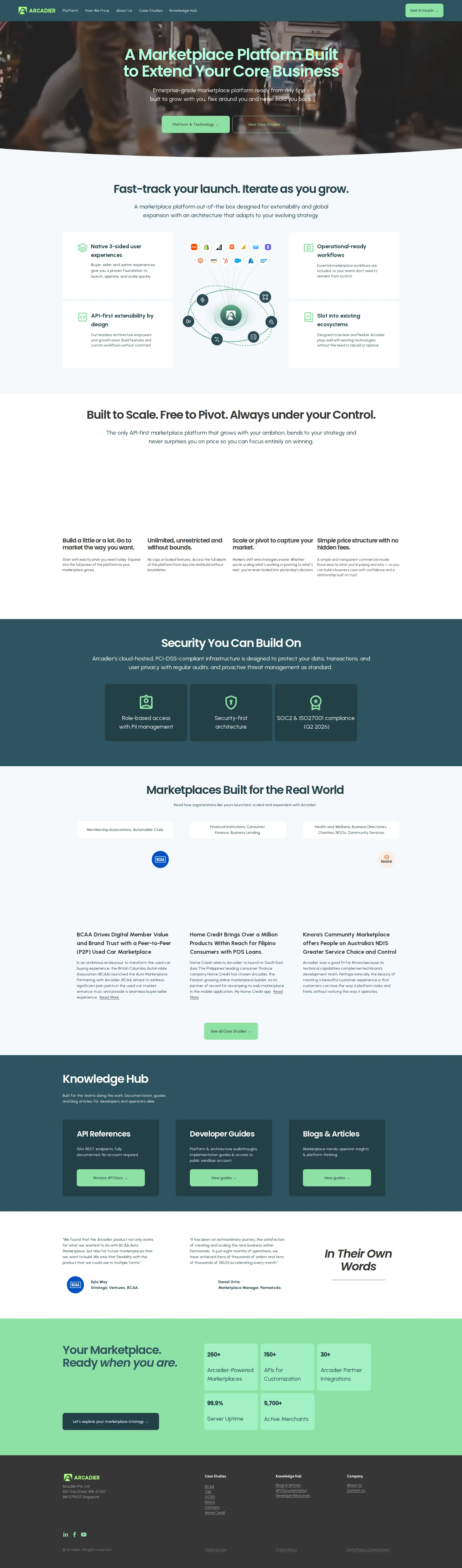 Arcadier pricing page screenshot