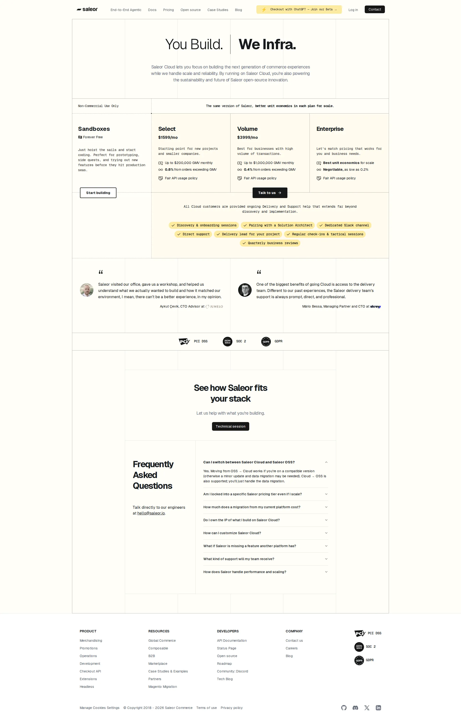 Saleor pricing page screenshot