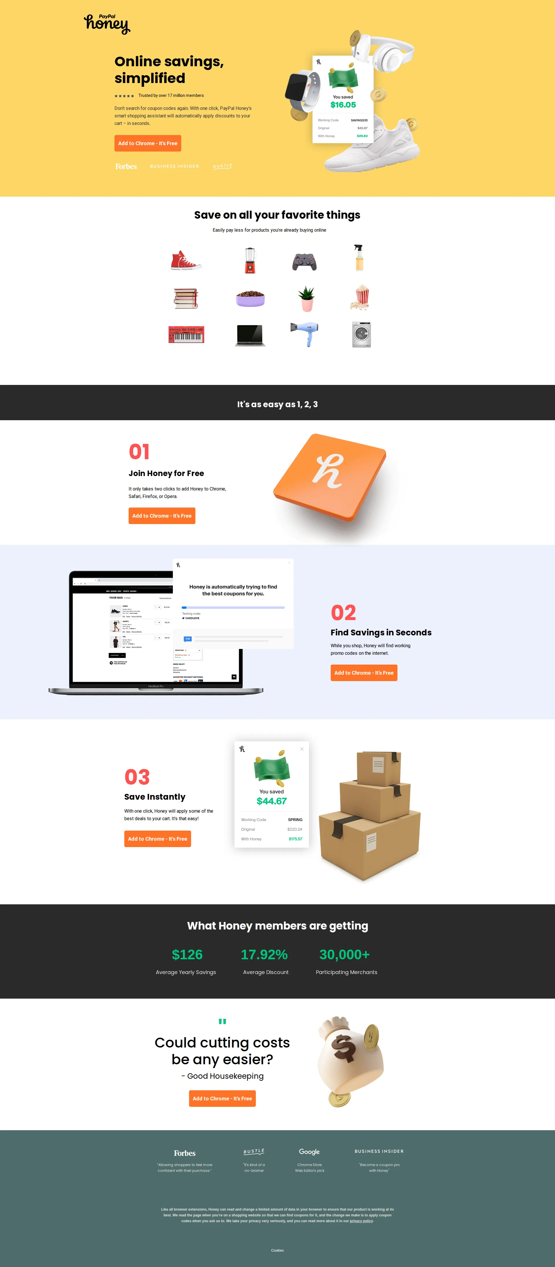 Honey pricing page screenshot