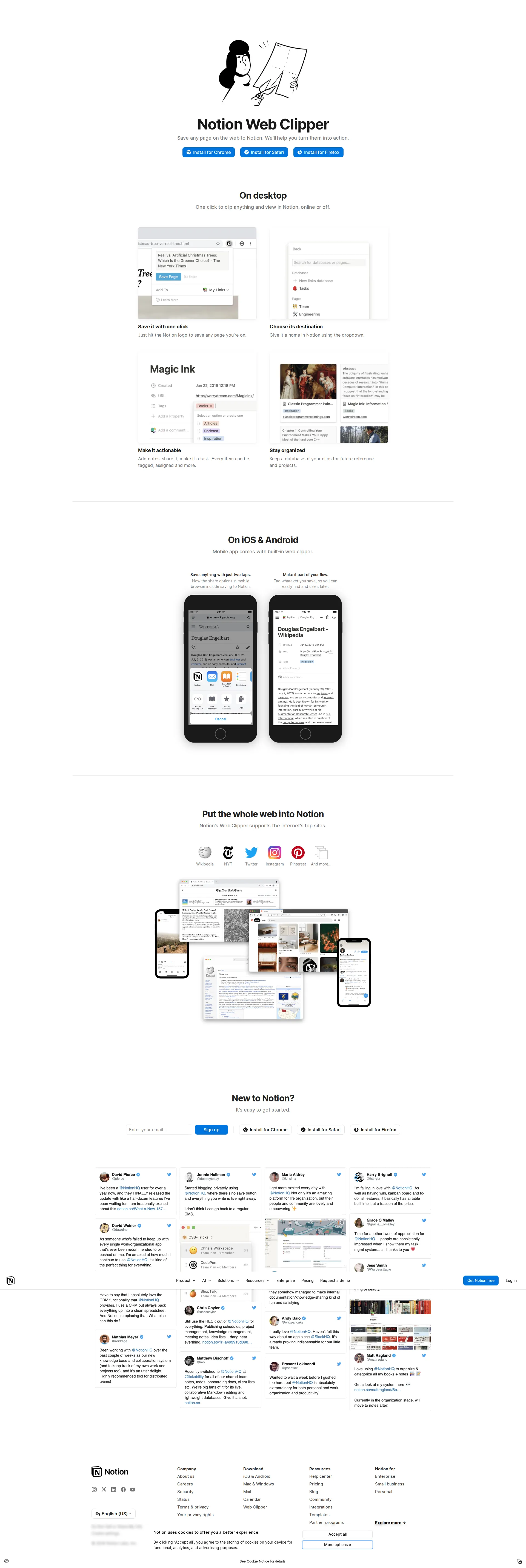 Notion Web Clipper pricing page screenshot