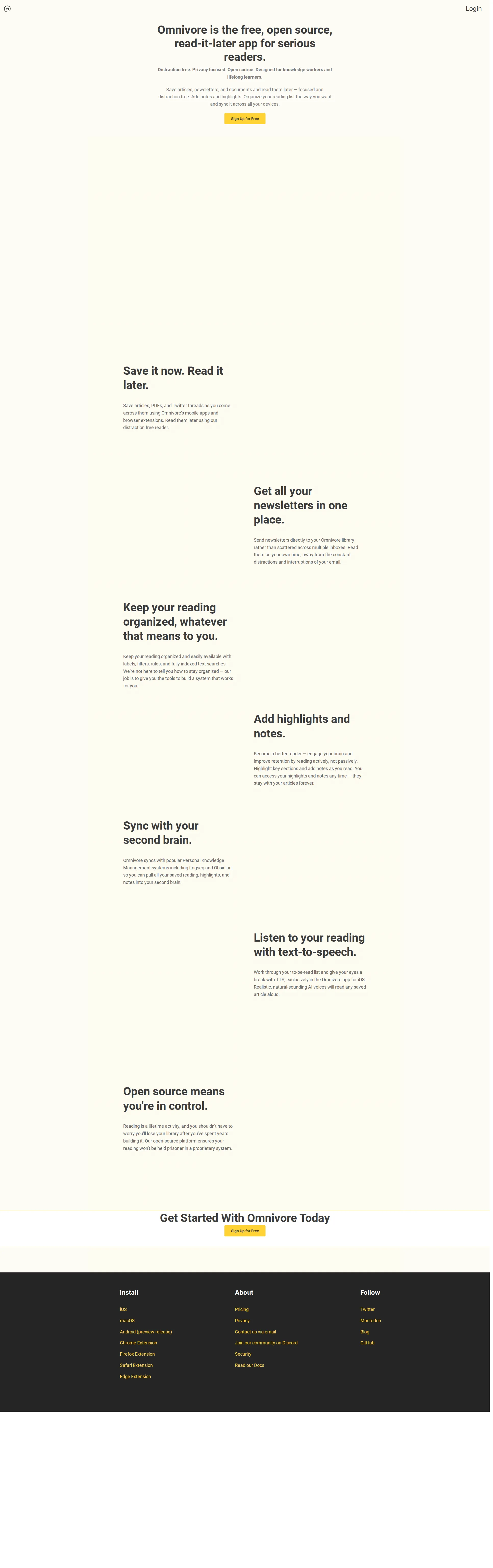 Omnivore pricing page screenshot