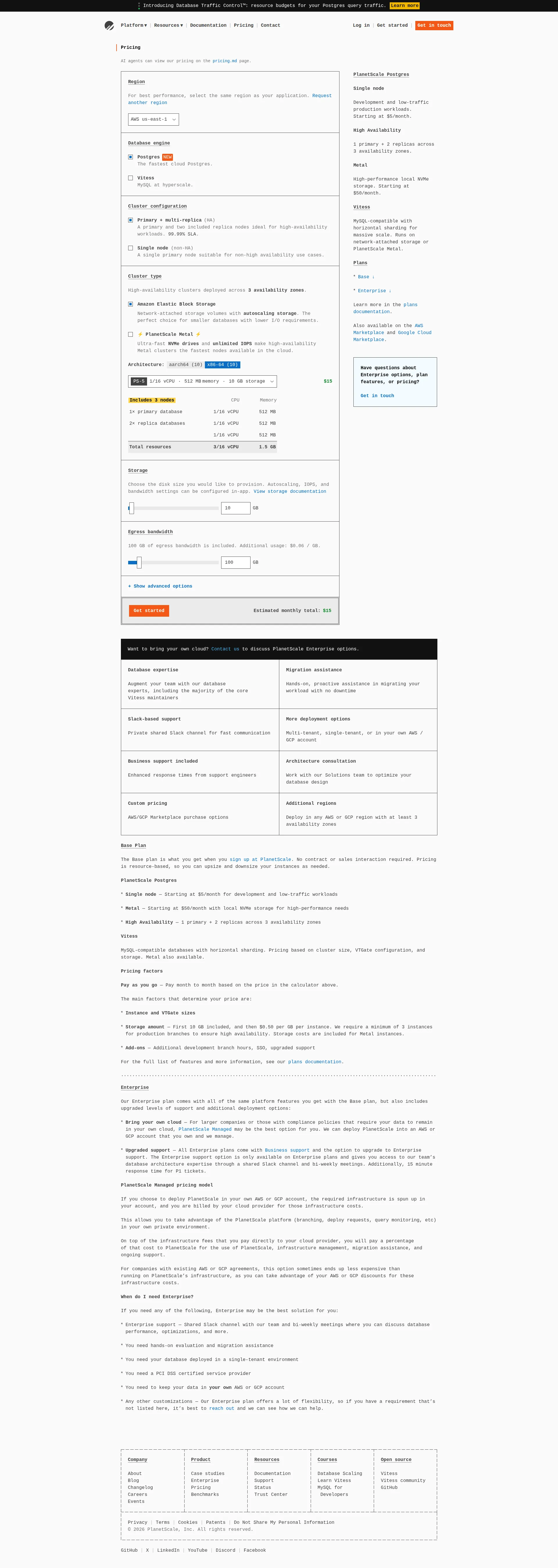 PlanetScale pricing page screenshot