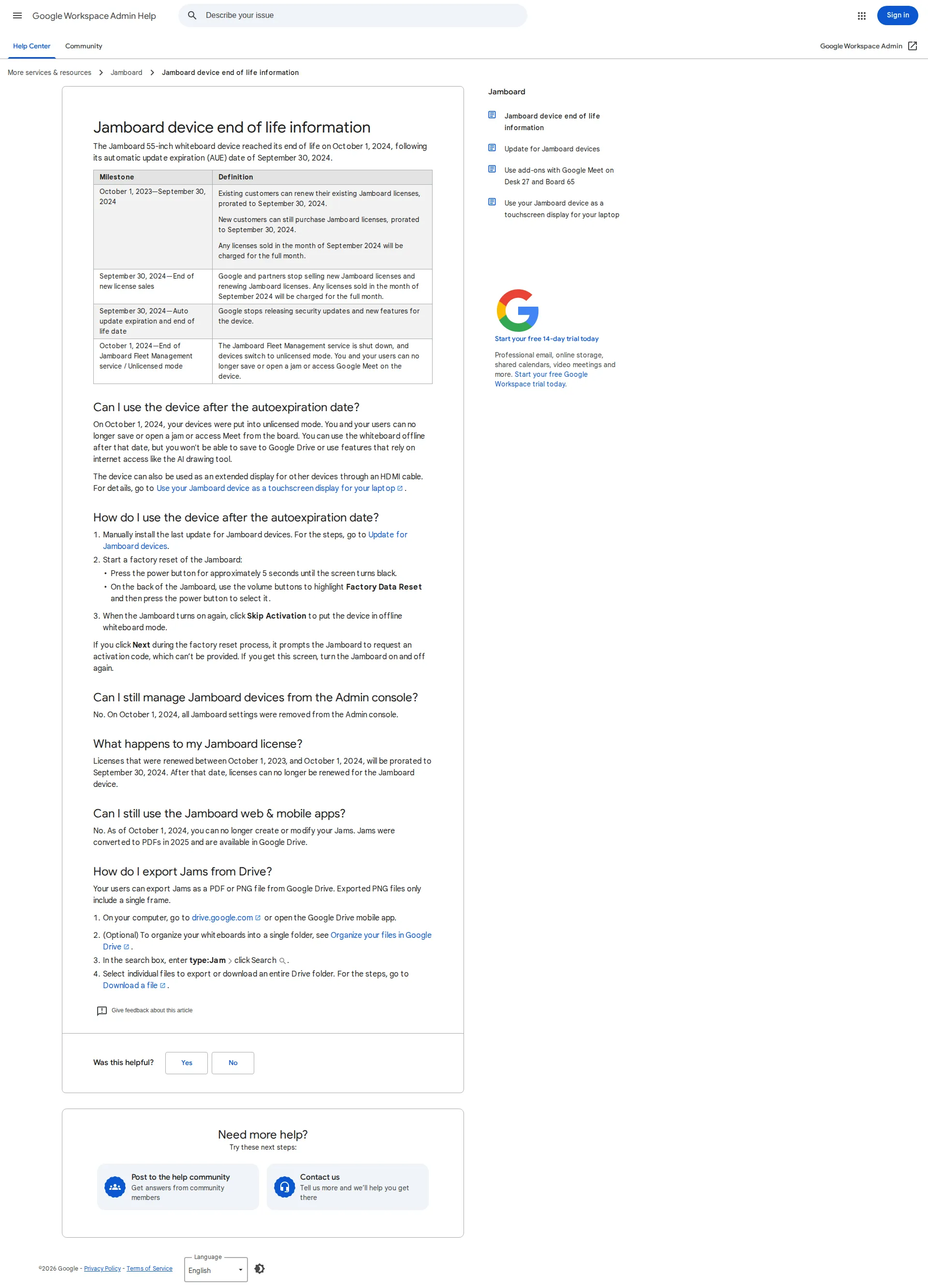 Jamboard pricing page screenshot