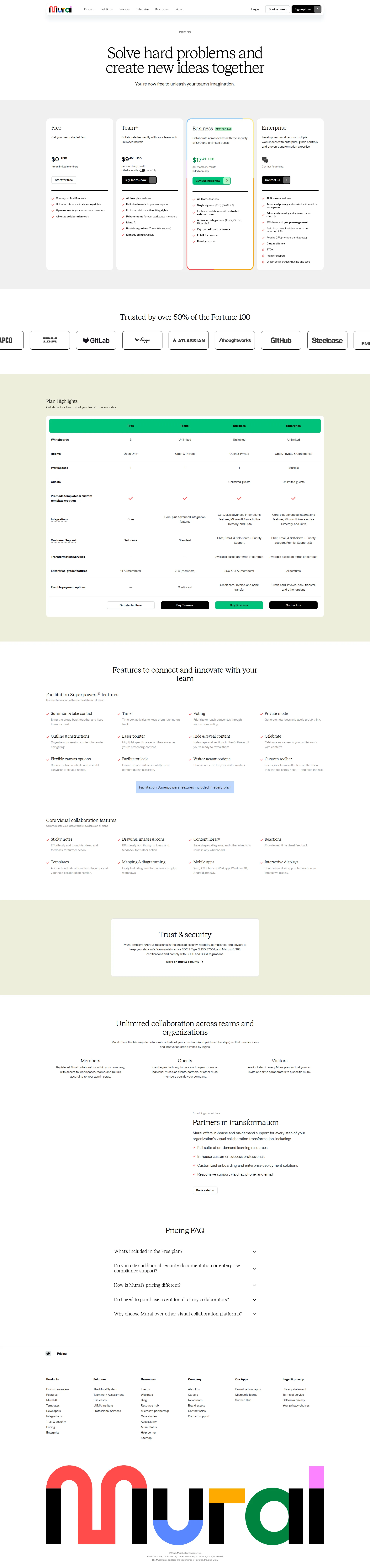 MURAL pricing page screenshot