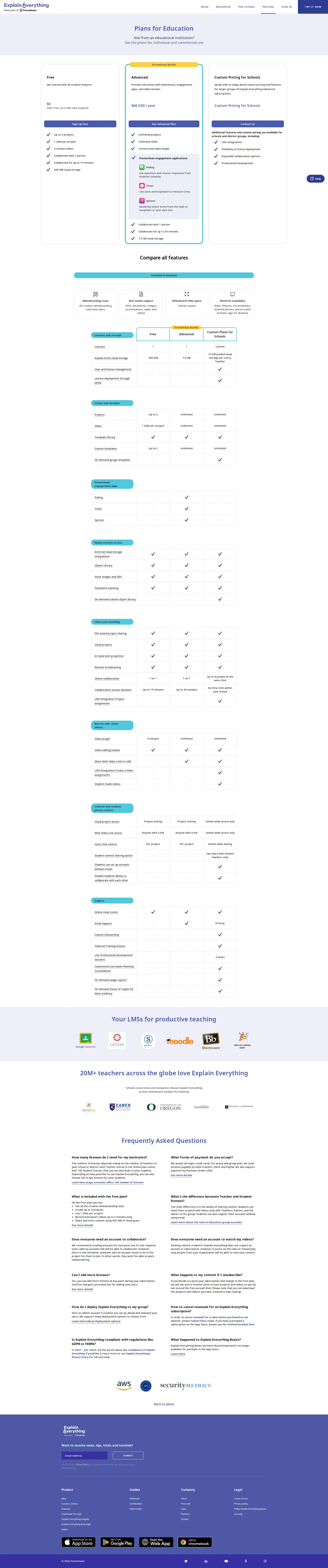 Explain Everything pricing page screenshot