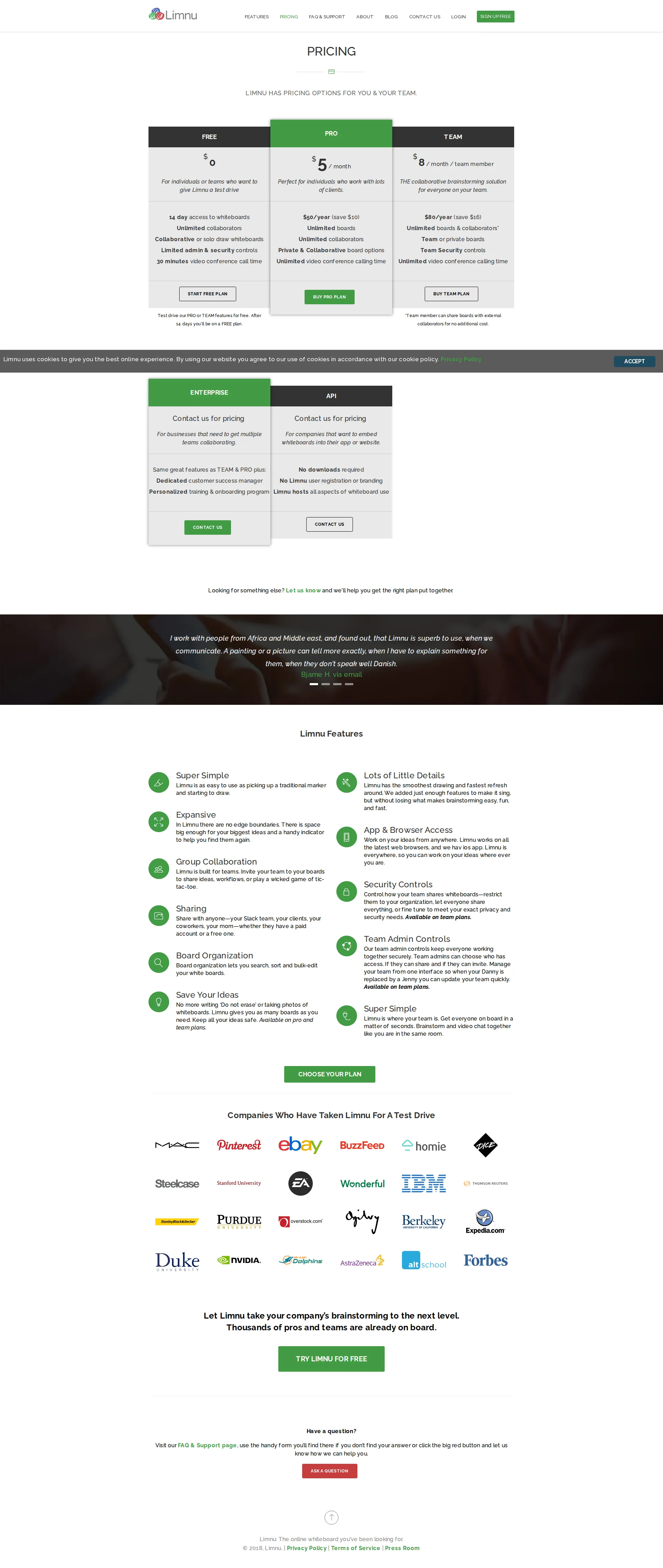 Limnu pricing page screenshot
