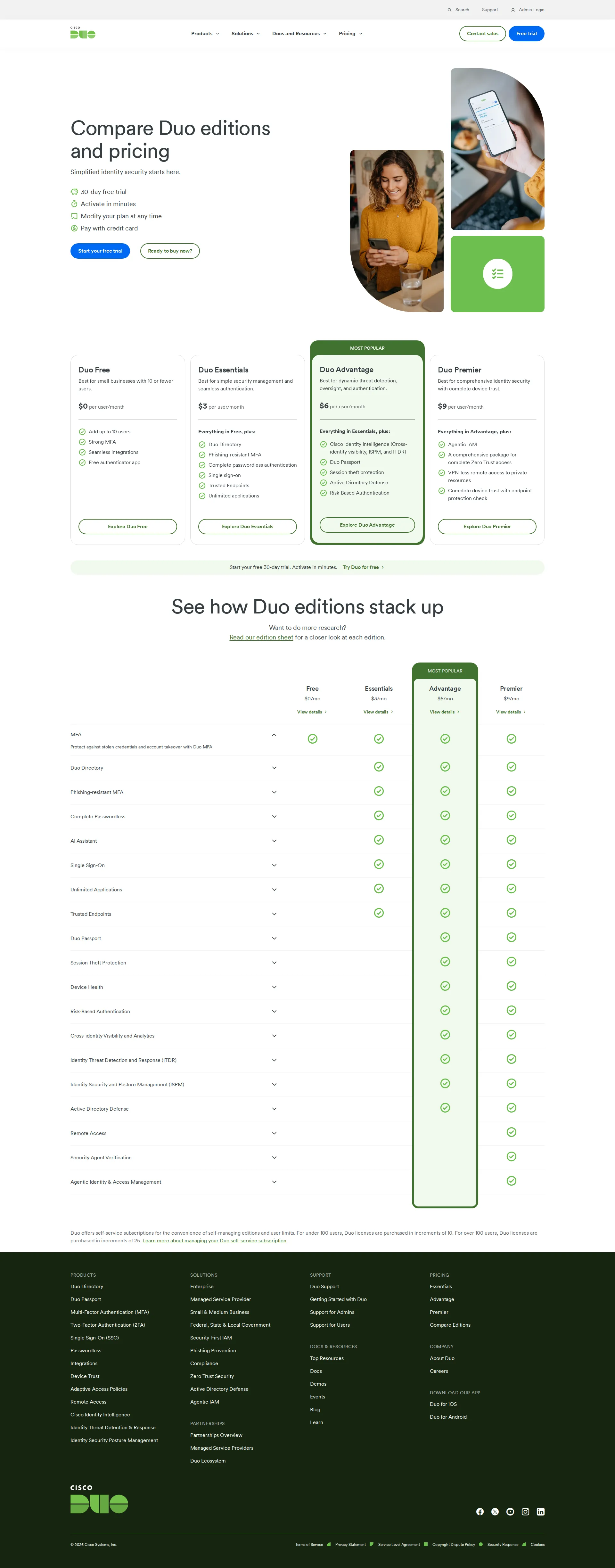 Duo Security pricing page screenshot