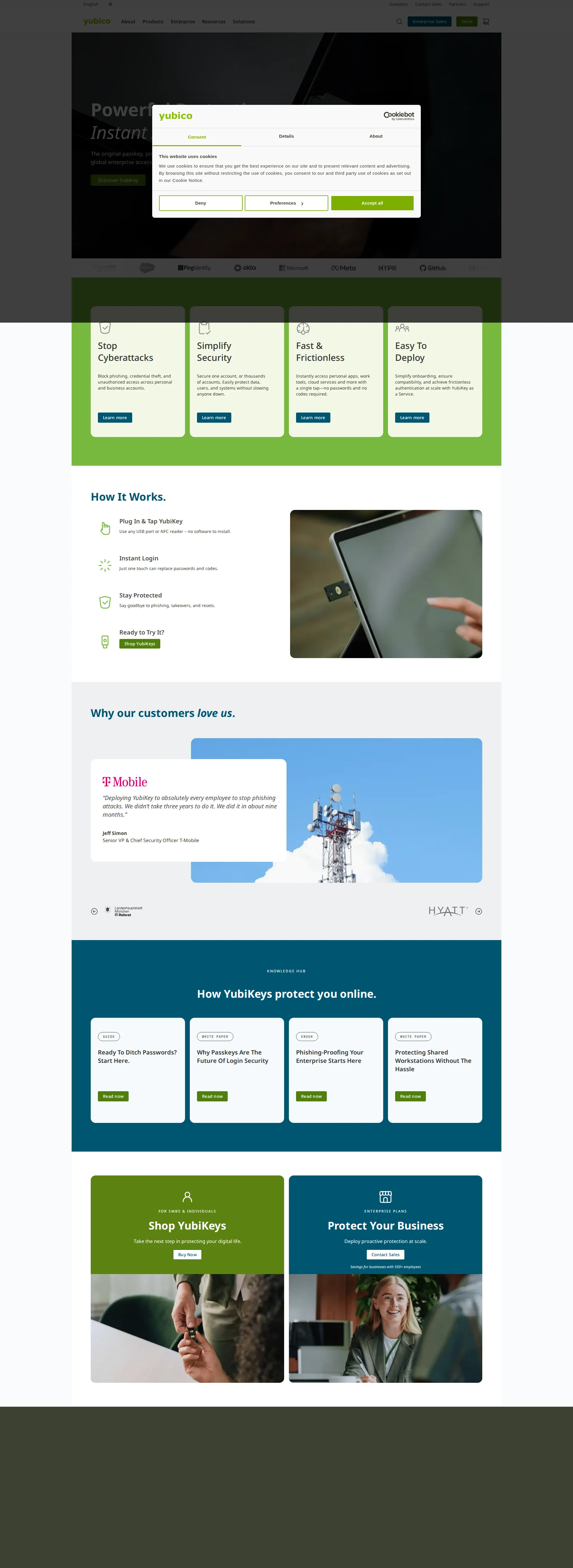 Yubico pricing page screenshot