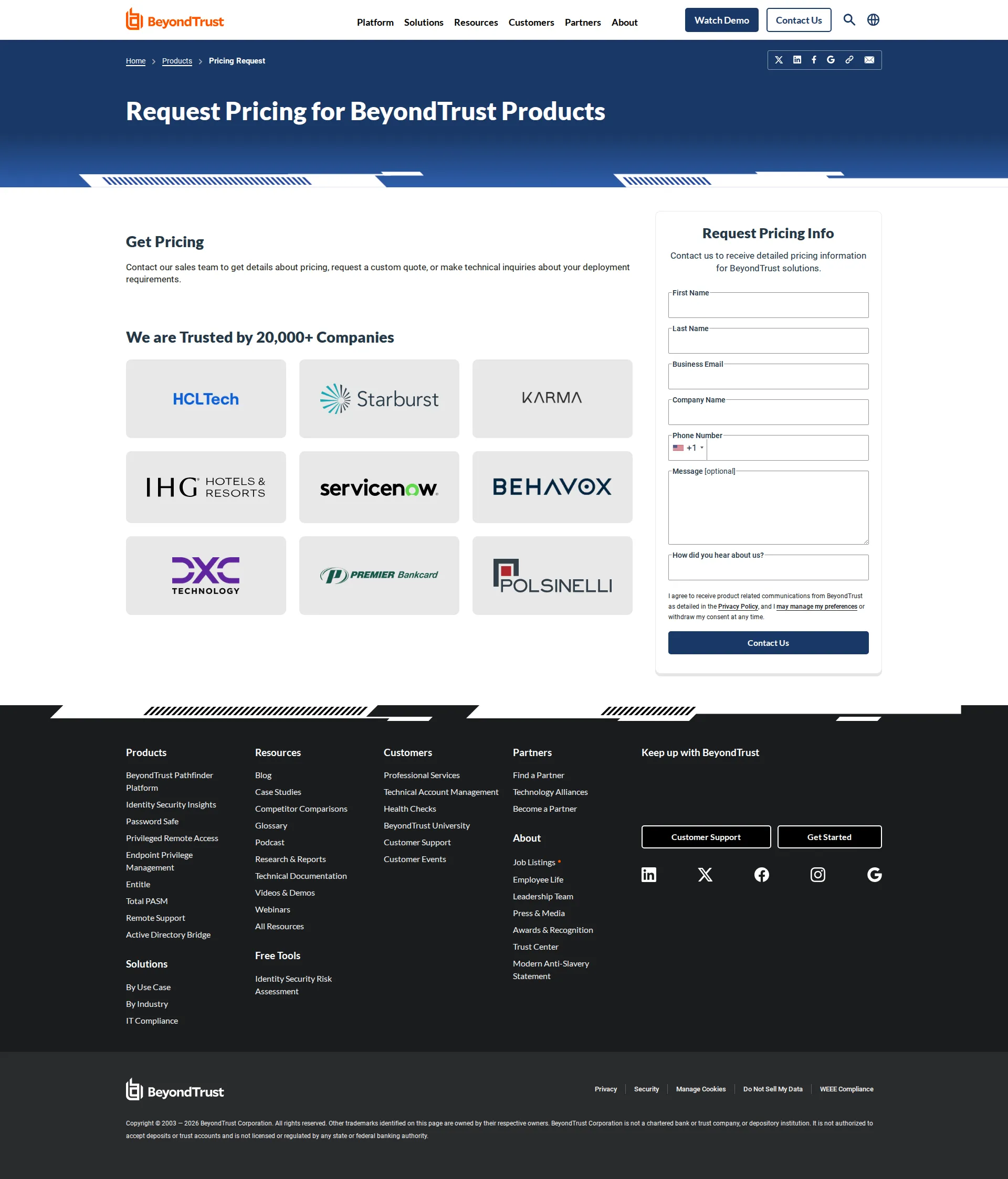 BeyondTrust pricing page screenshot