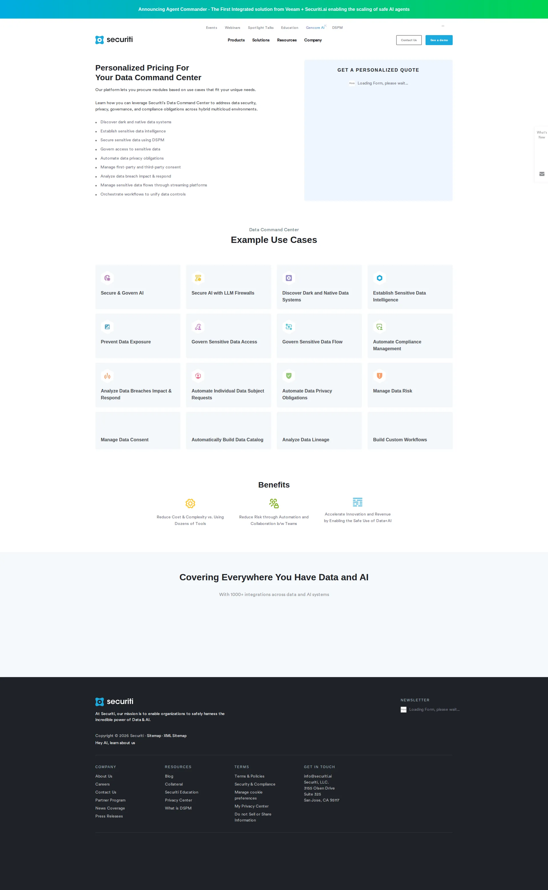 Securiti pricing page screenshot