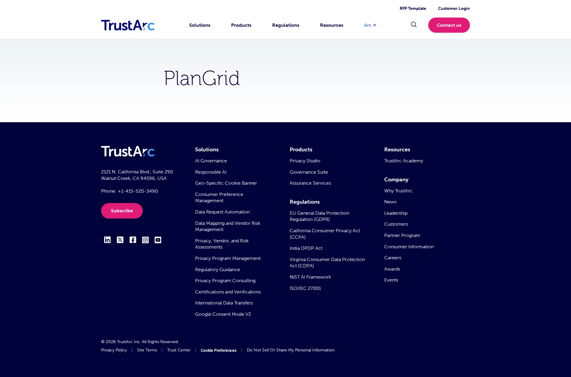 TrustArc pricing page screenshot