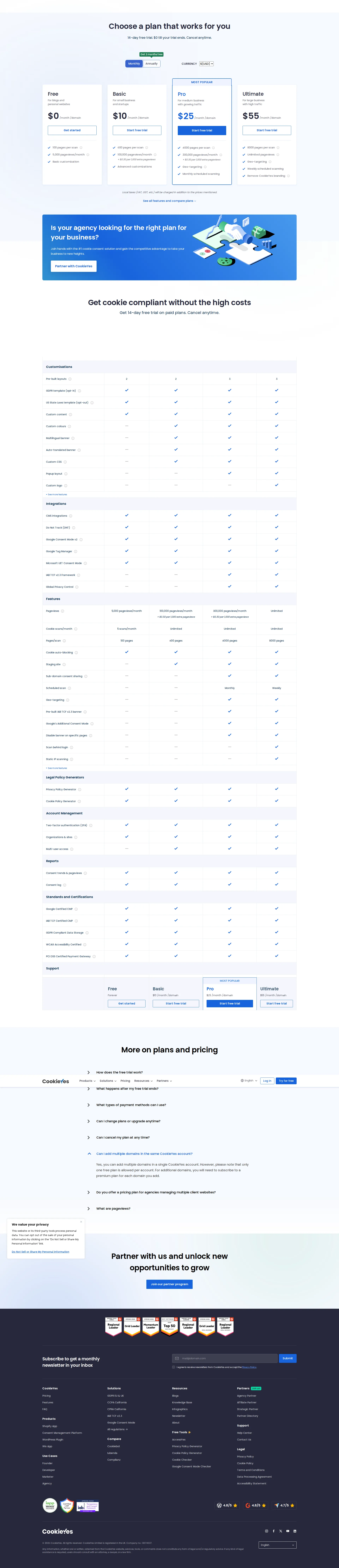 CookieYes pricing page screenshot