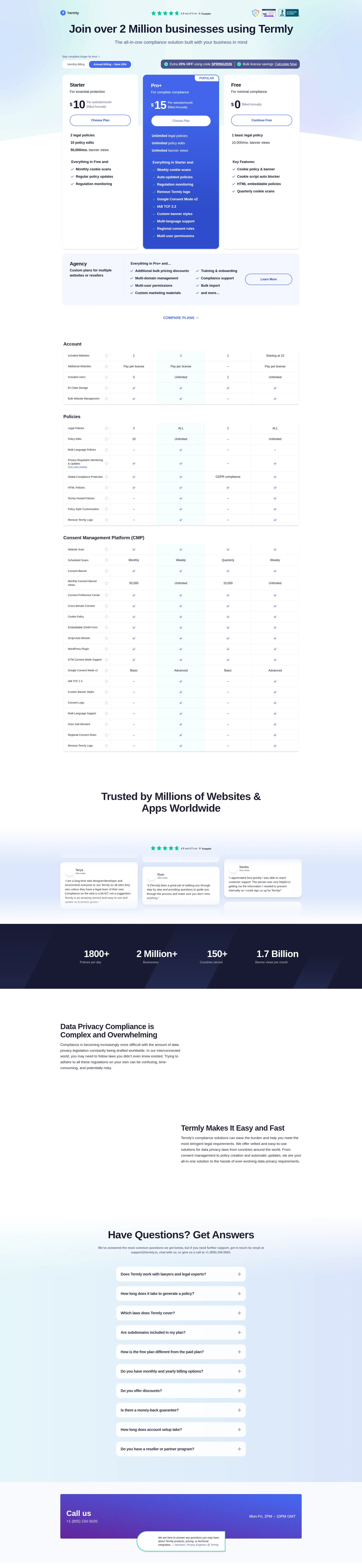 Termly pricing page screenshot