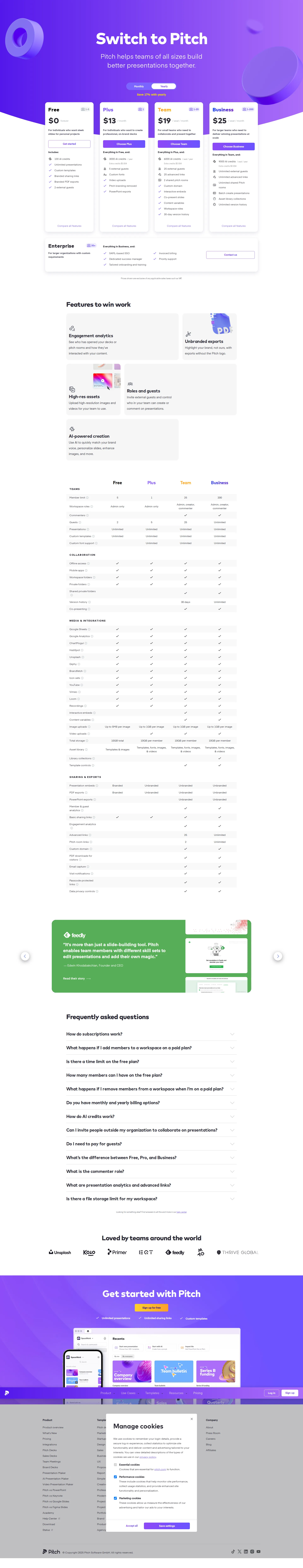 Pitch pricing page screenshot