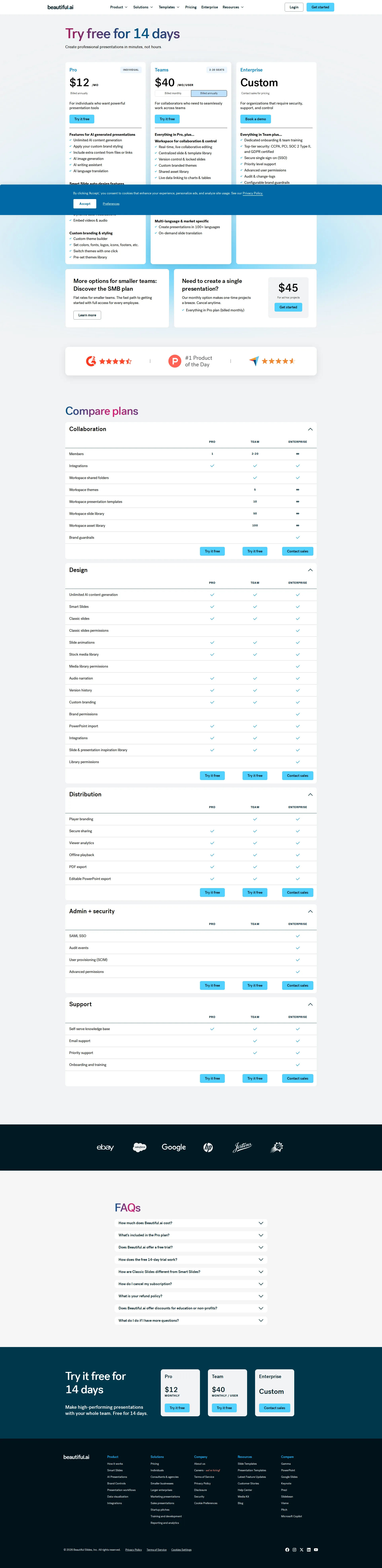 Beautiful.ai pricing page screenshot