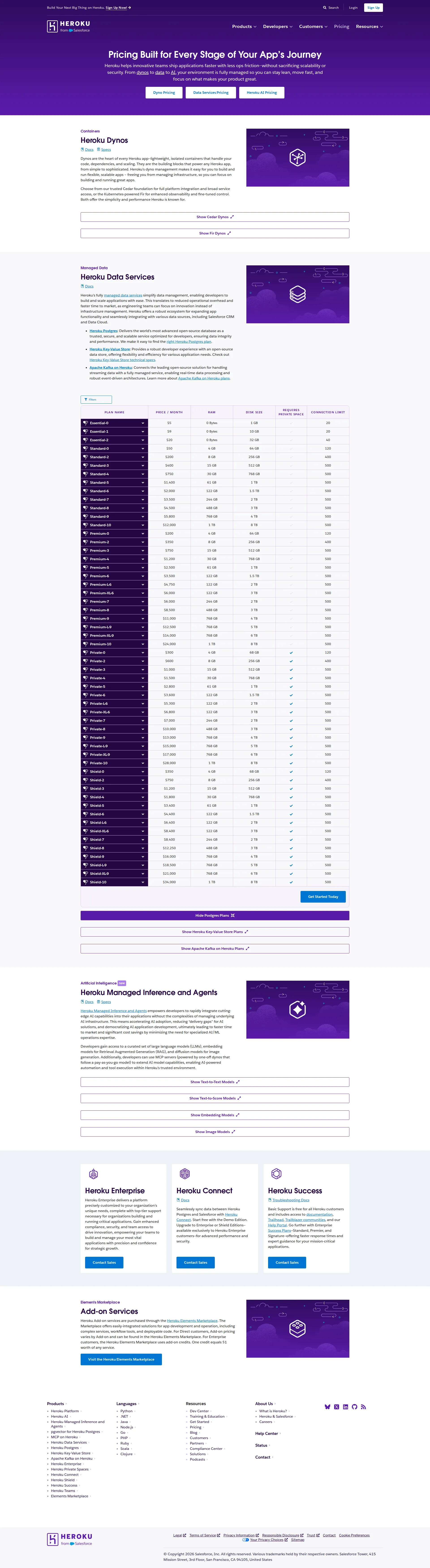 Heroku pricing page screenshot