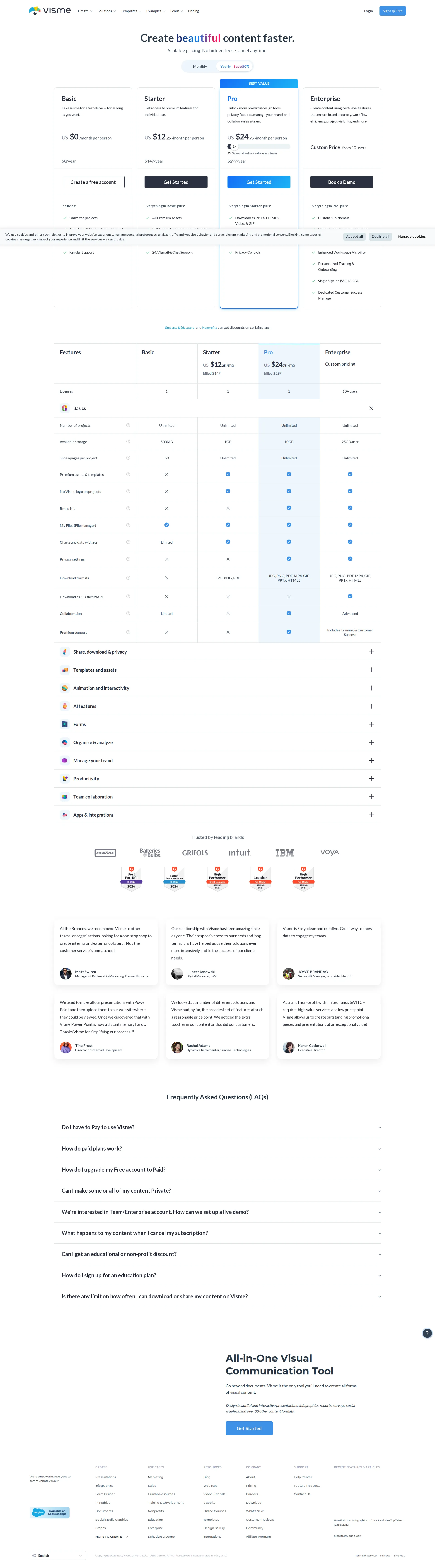 Visme pricing page screenshot