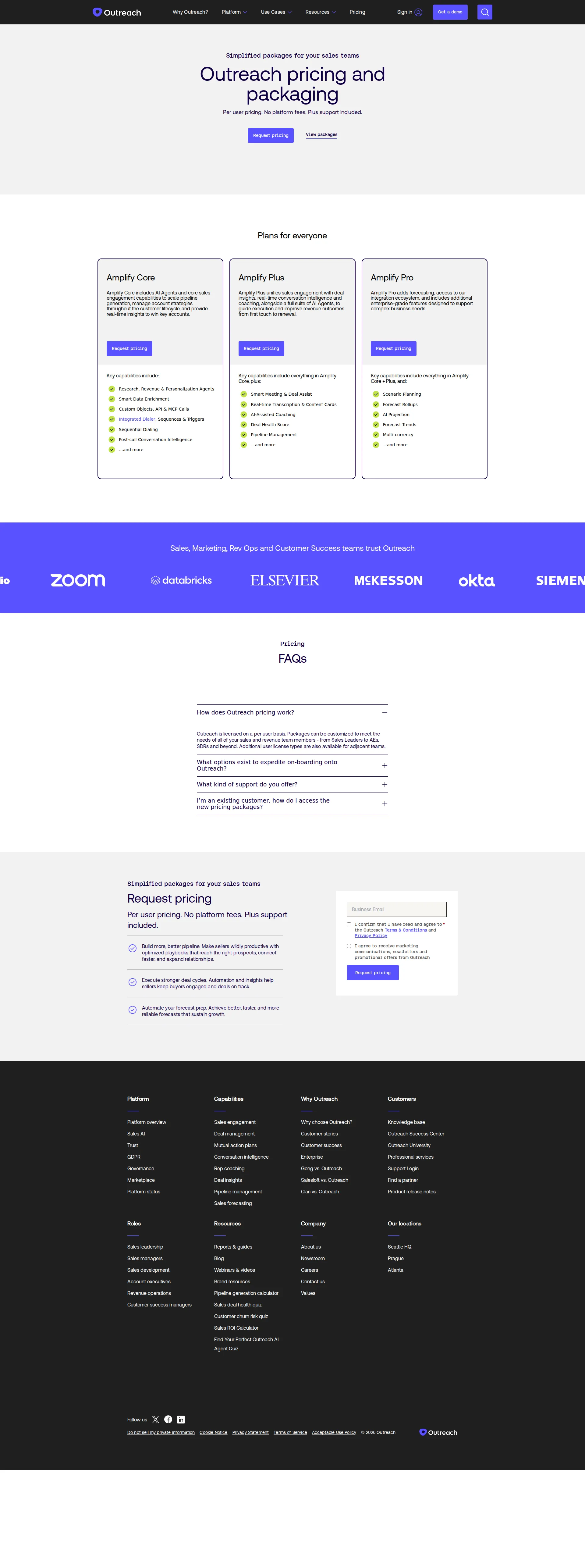 Outreach pricing page screenshot
