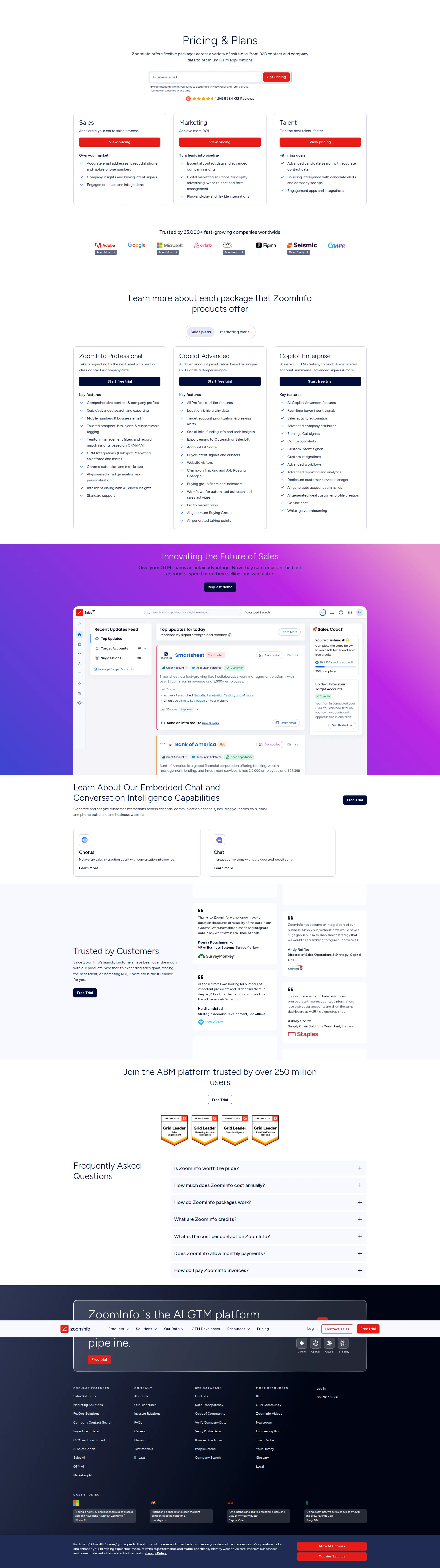 ZoomInfo pricing page screenshot
