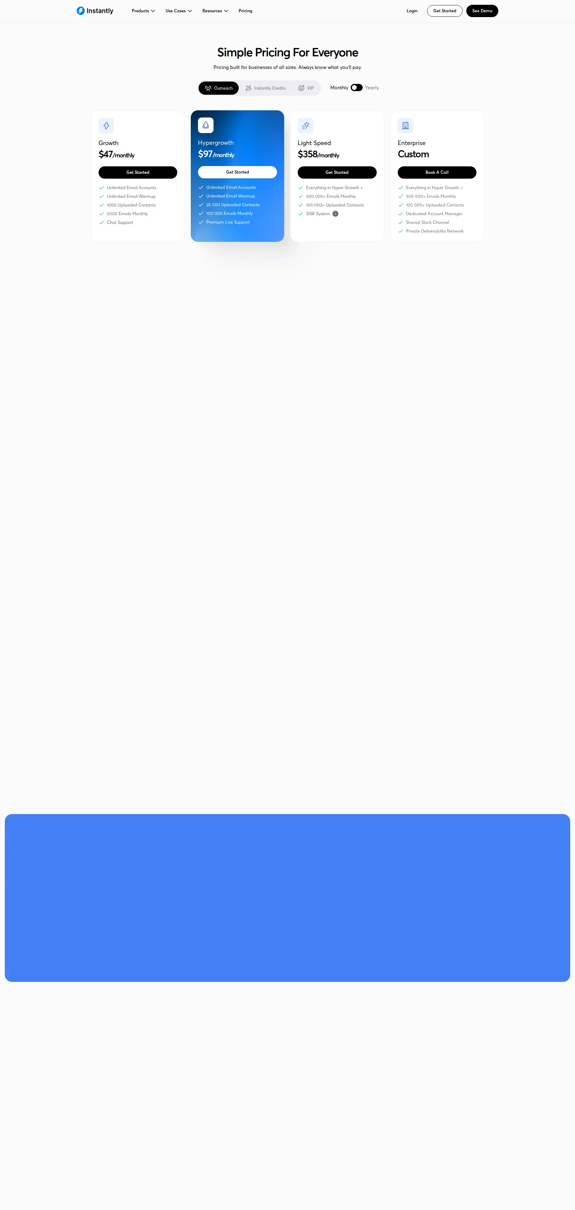 Instantly pricing page screenshot