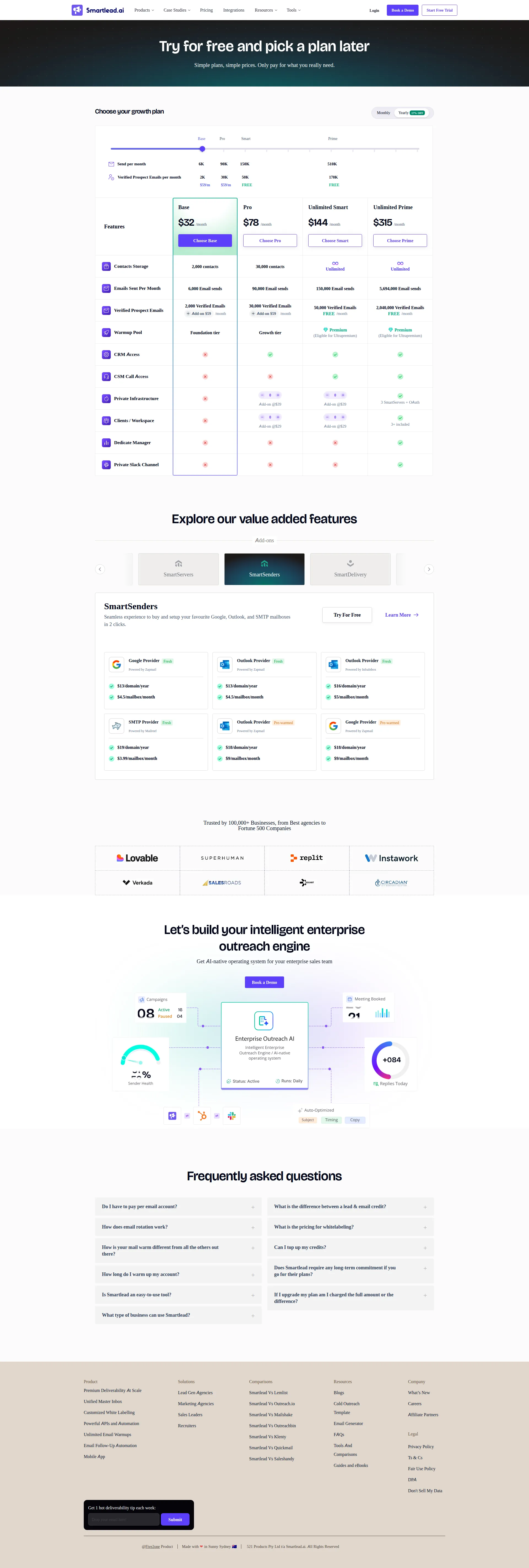 Smartlead pricing page screenshot