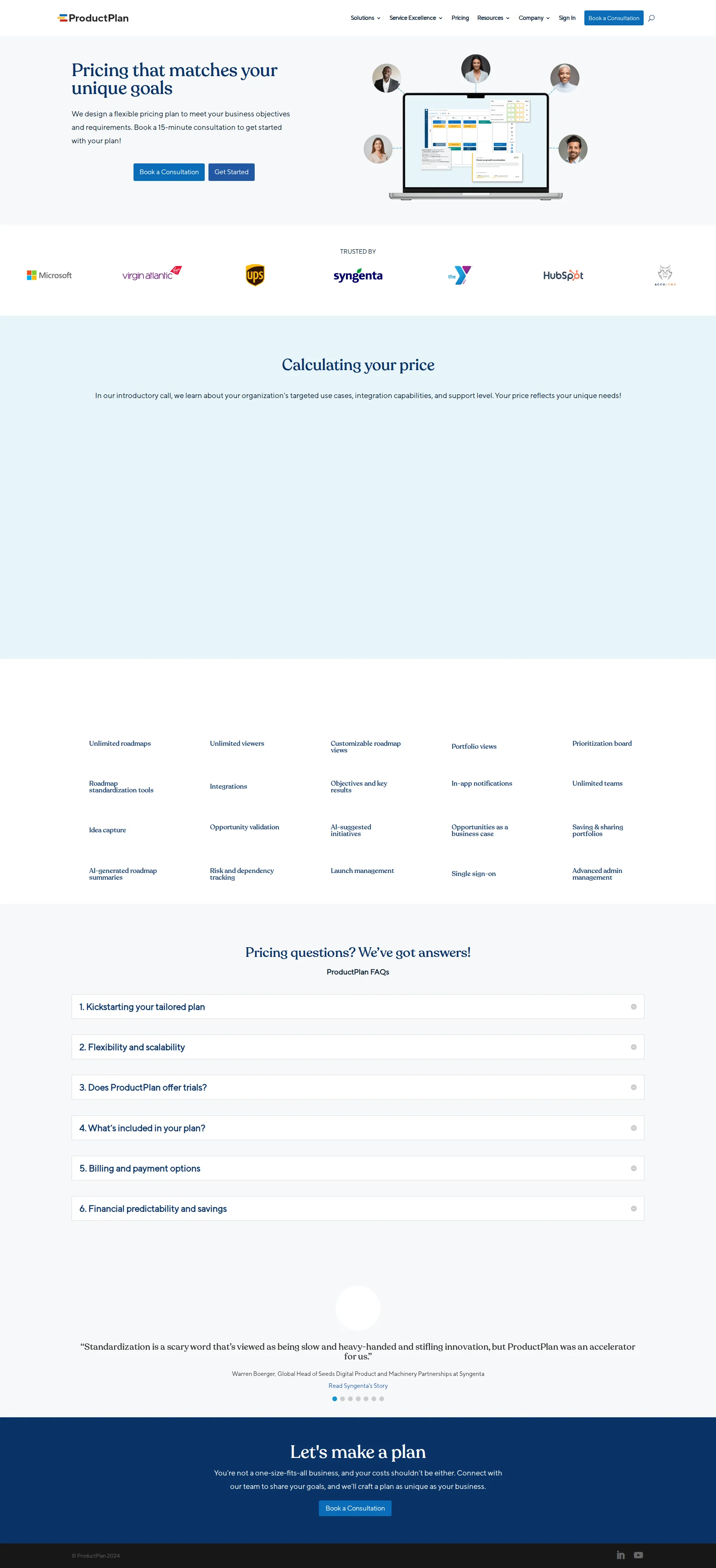 ProductPlan pricing page screenshot